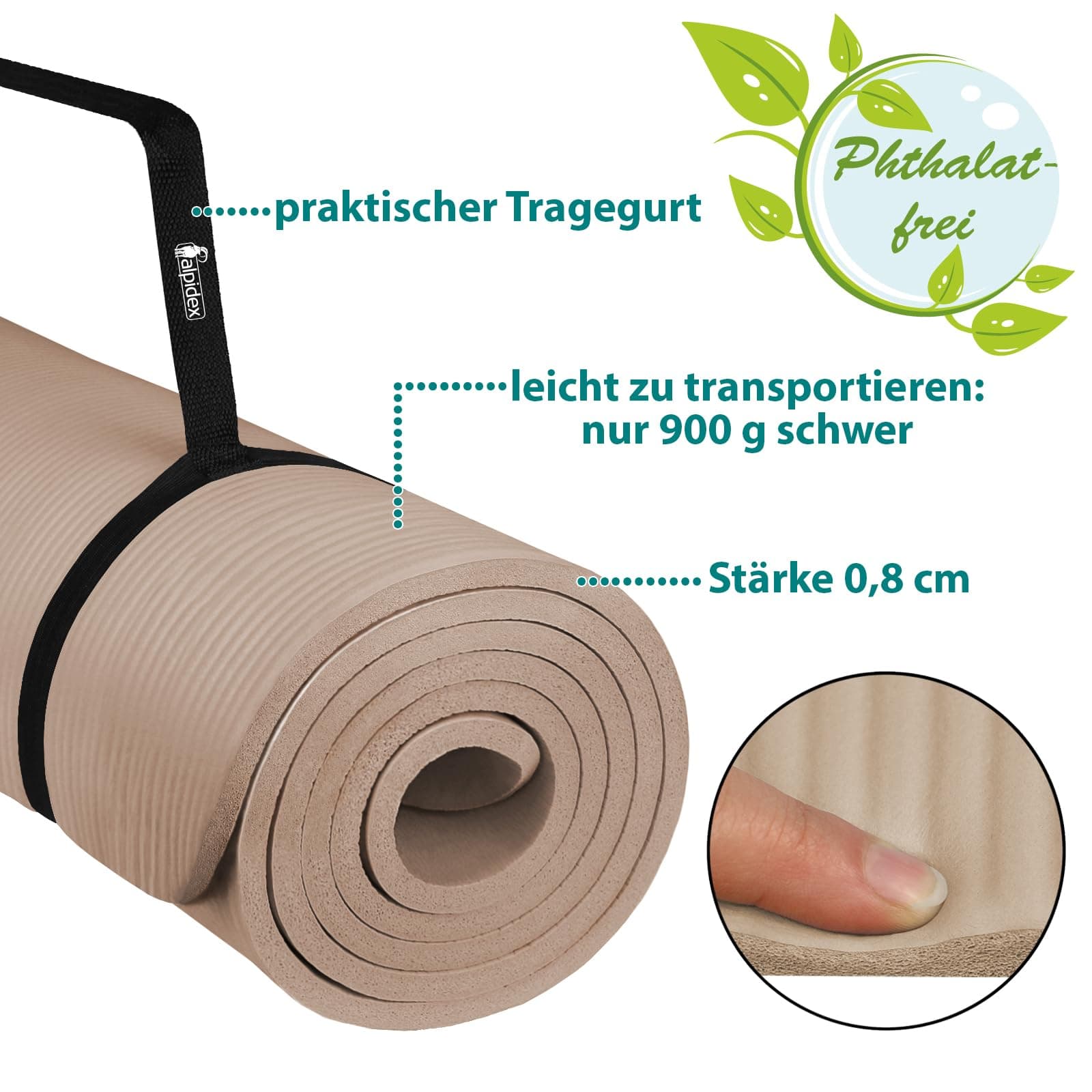 ALPIDEX Yogamatte 183 x 60 x 0.8 cm Phthalatfreie Fitness – Bild 5