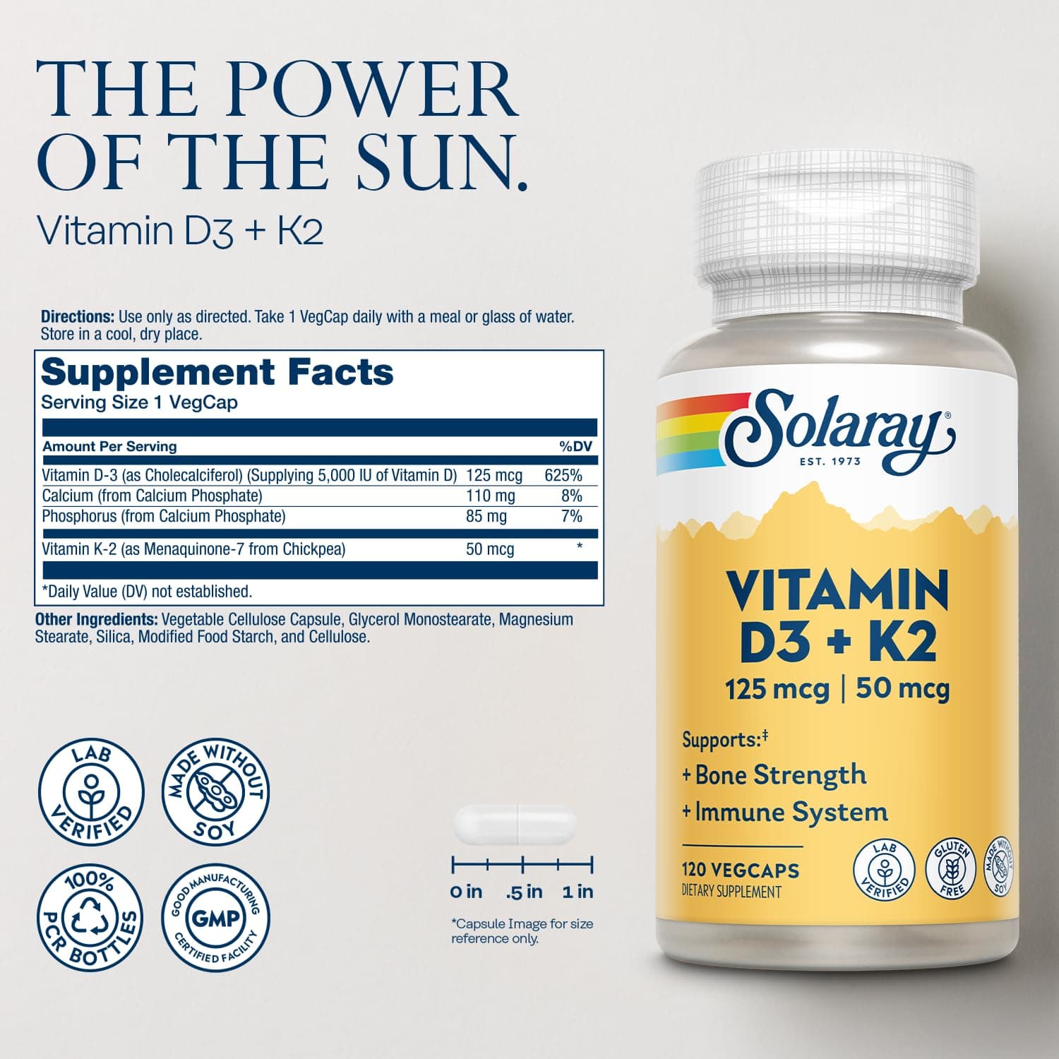 SOLARAY Vitamin D3 + K2 | Vegcaps Es 200 G – Bild 2