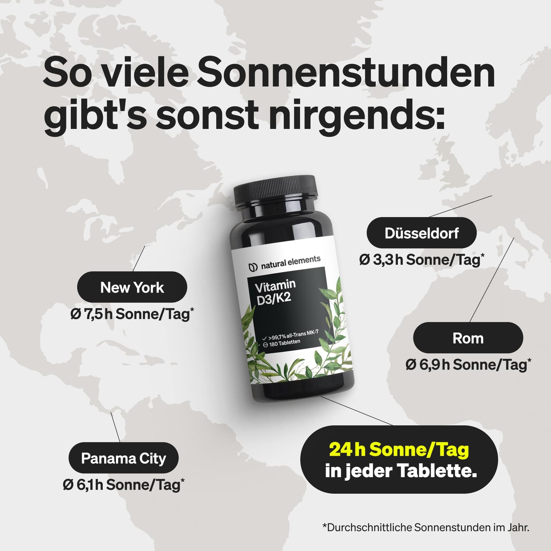 Natural Elements Vitamin D3 + K2 Depot – 180 Tabletten – Bild 3