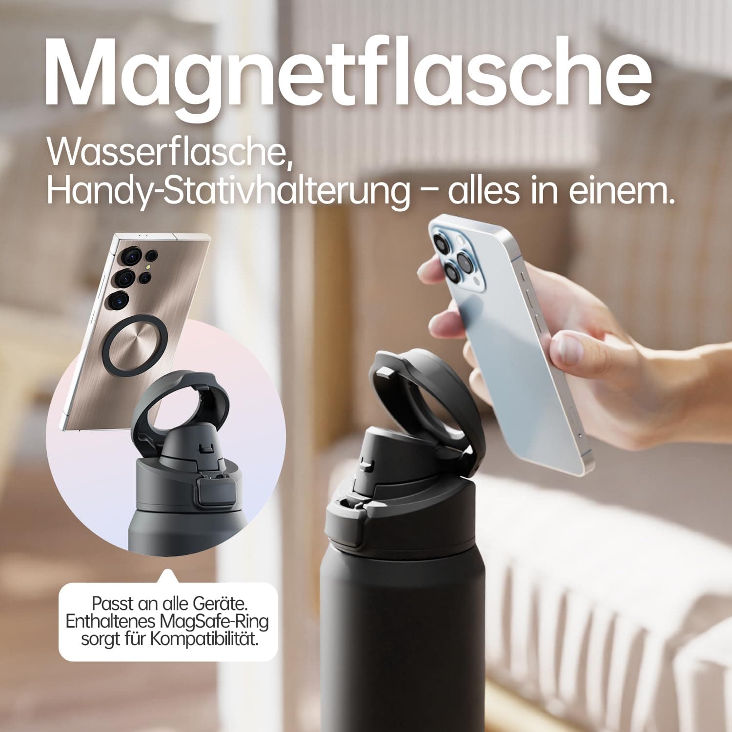 magcheer Trinkflasche mit Handyhalterung 750ml – Bild 3
