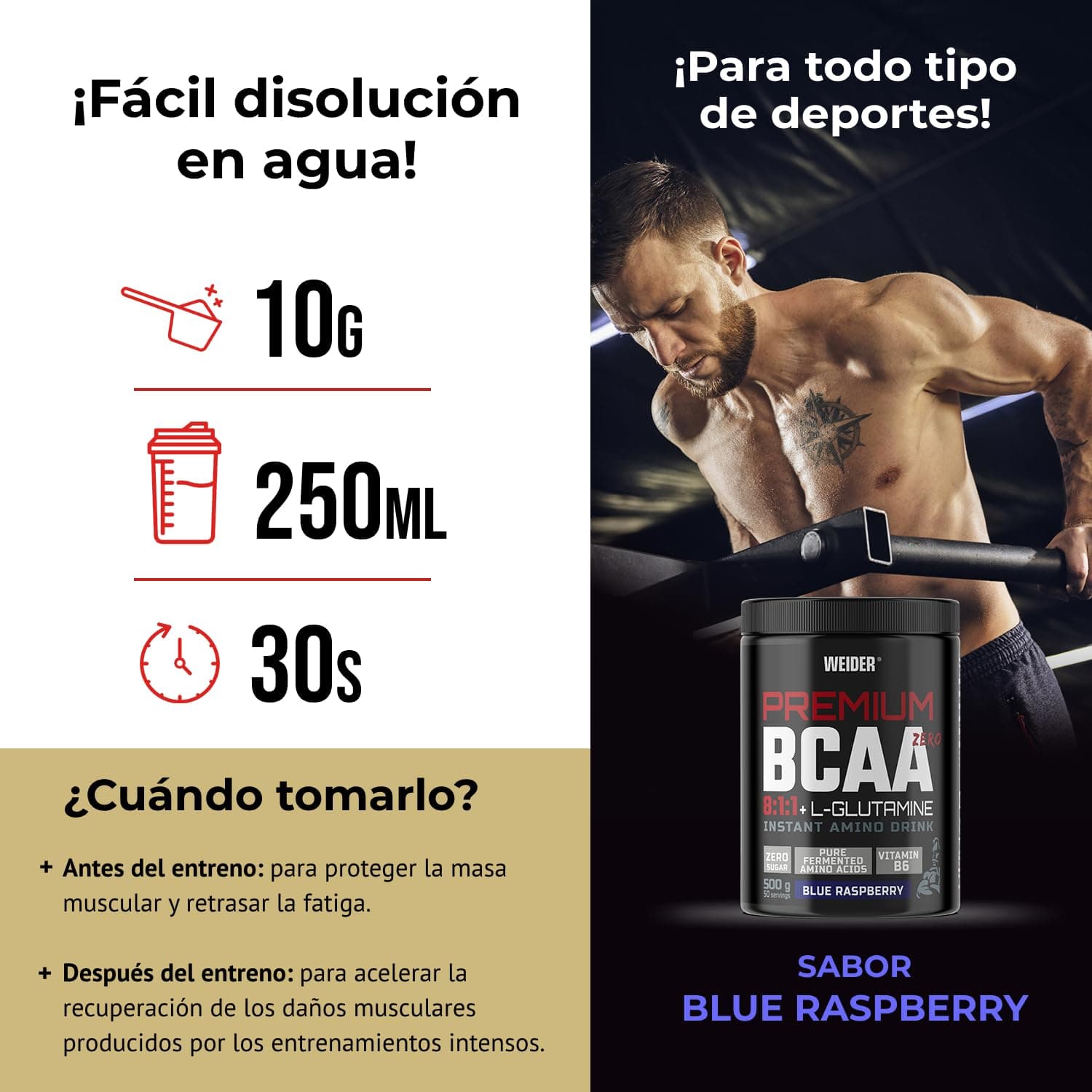 Weider Premium Bcaa 8:1:1+l-gluamina Sabor Blue Raspberry 500g – Bild 4