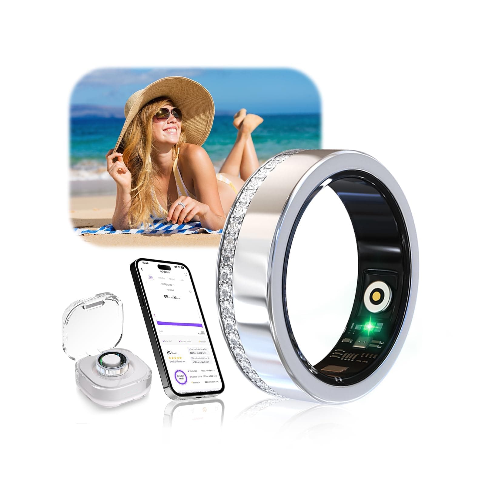 IUHFSIFS Smart Ring von Diamanten Umgeben und Kabelloses