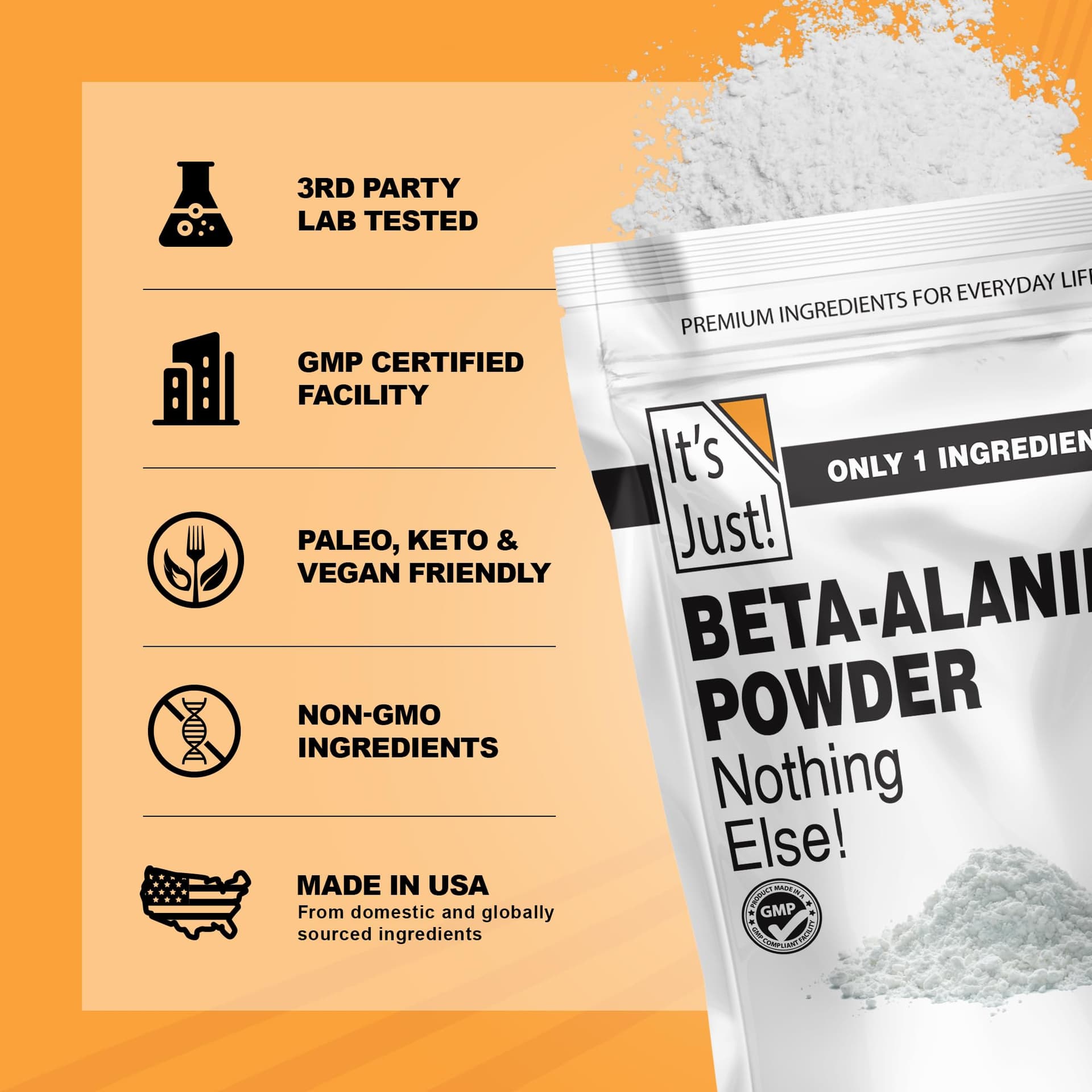 It's Just! Beta-Alanine Powder, Pre-Workout Supplement, 250g – Bild 2