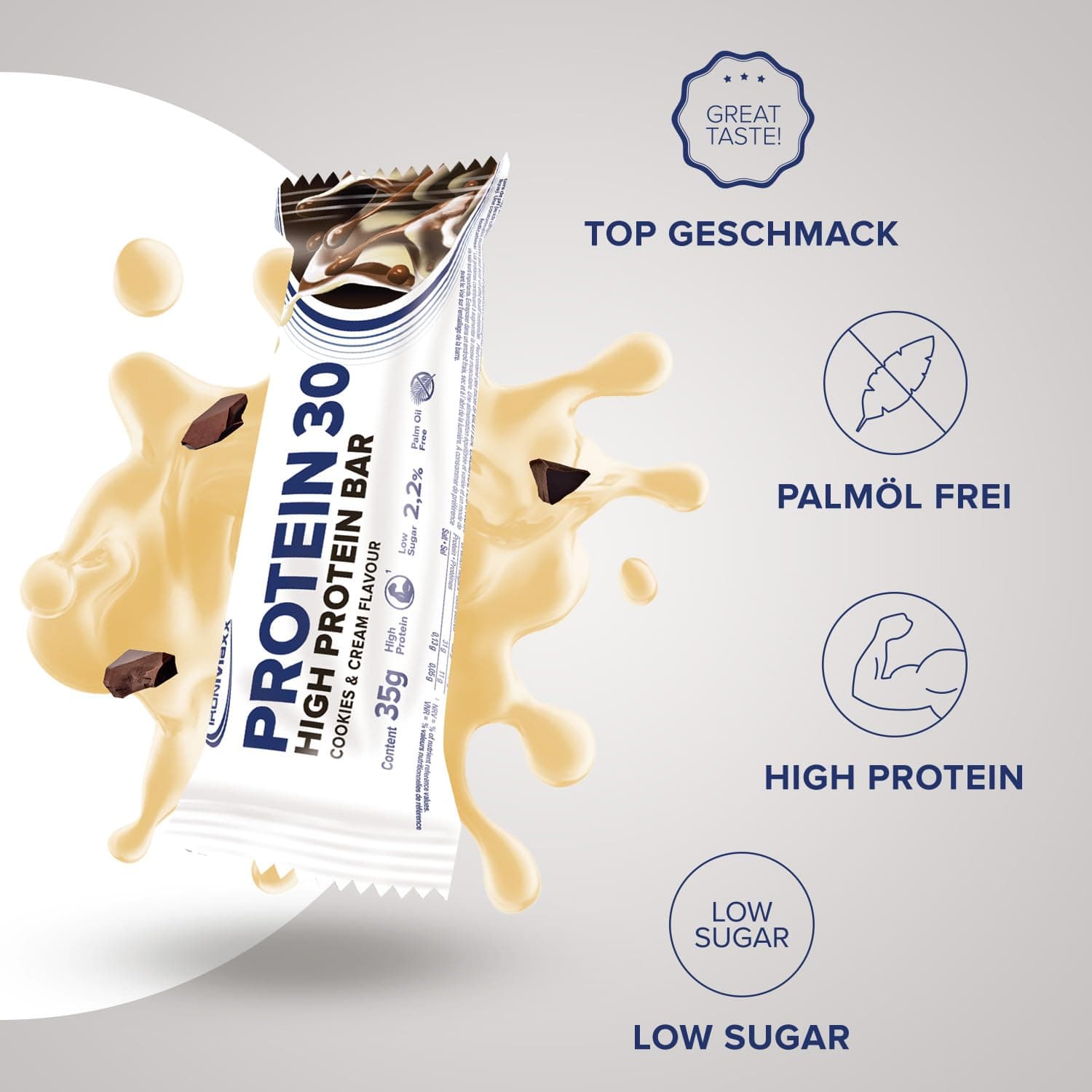 IronMaxx Protein 30 Eiweißriegel – Cookies & Cream - 24x35g – Bild 2