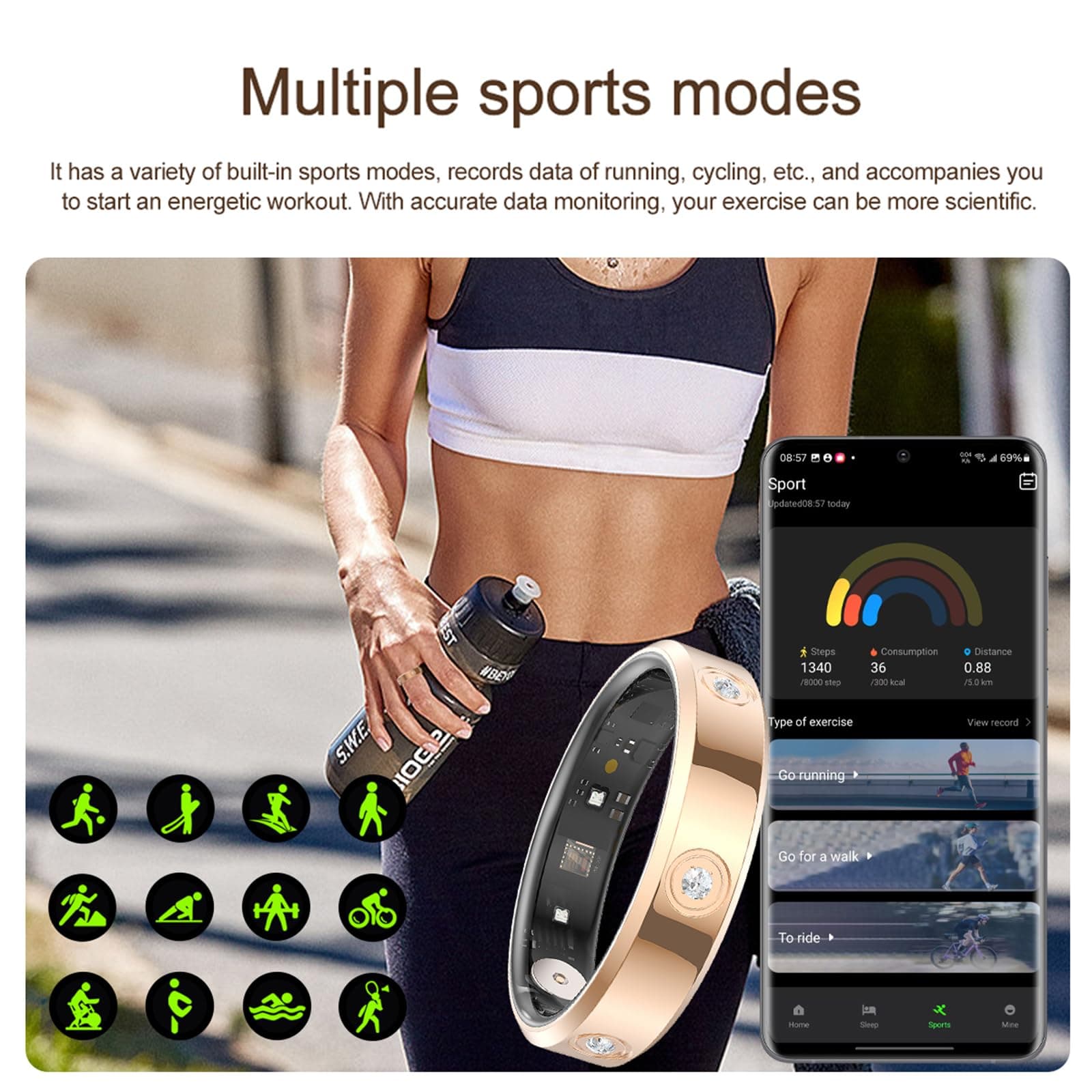 Smart Ring Damen Herren Rosegold Silber Fitnessring für – Bild 6
