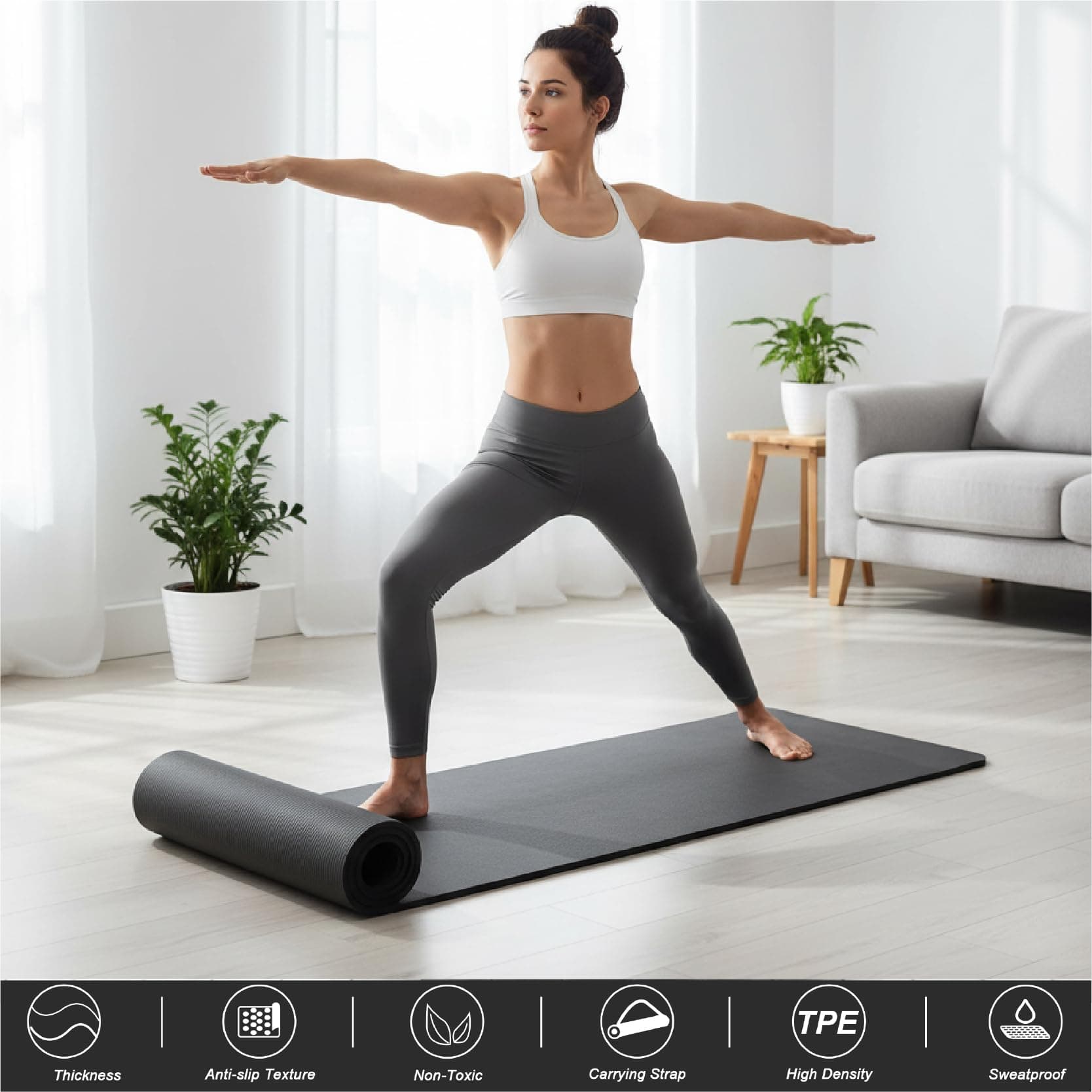 RAVIAN Yoga Mat Unisex Non-Slip Thick Foam Exercise Mat 10mm with – Bild 2