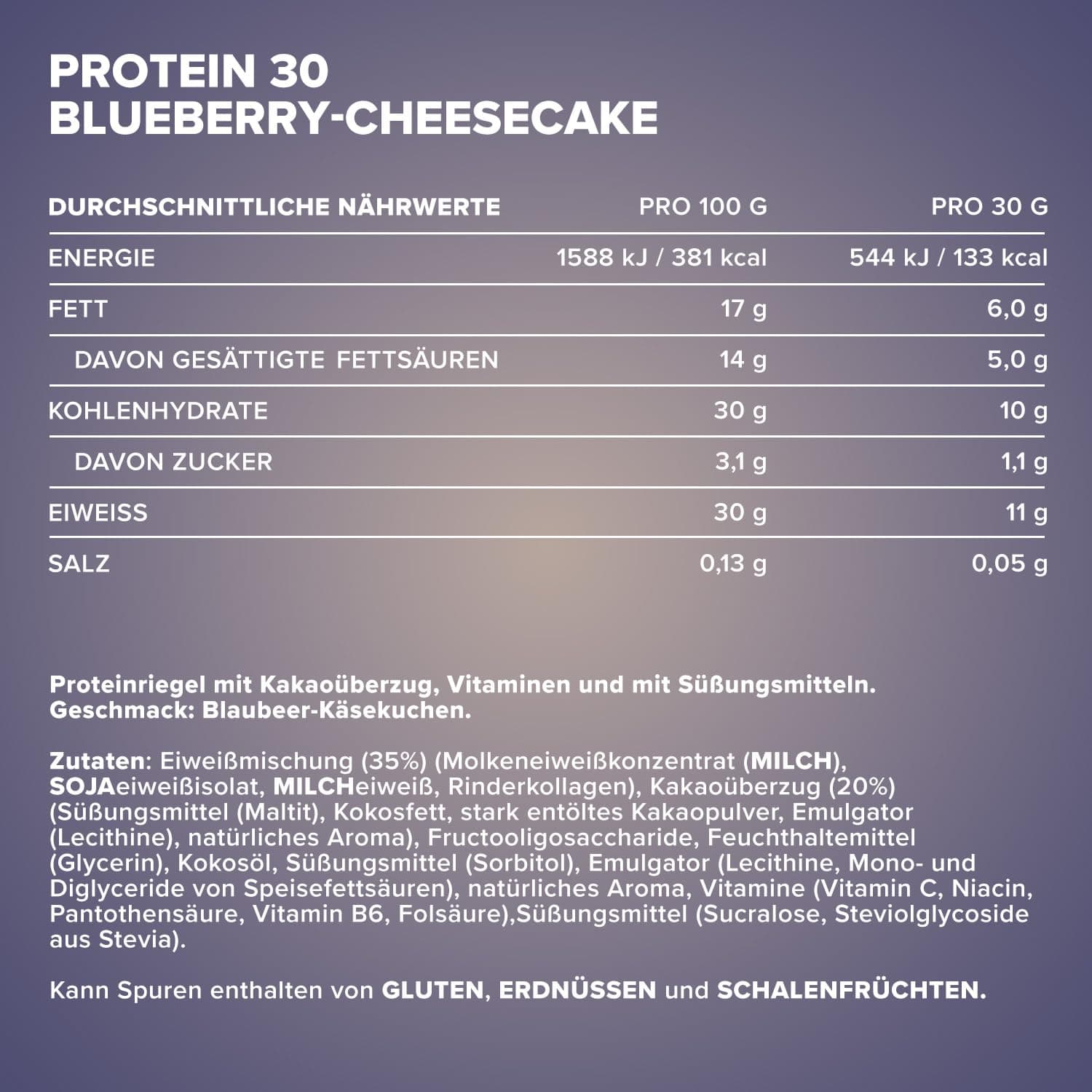 IronMaxx Protein 30 Eiweißriegel – Blueberry Cheesecake - 24x35g – Bild 4