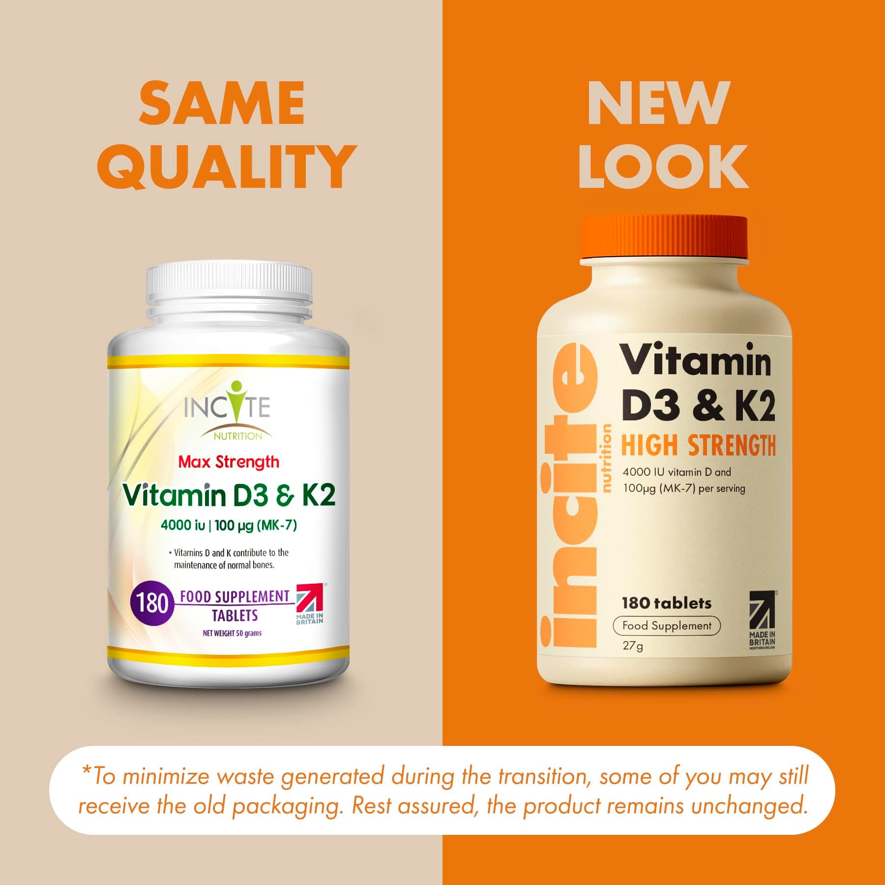 Incite Nutrition Vitamin D3 K2 (MK7) 100ug - 6 Month’s Supply - High Strength 180 Tablets – Bild 2