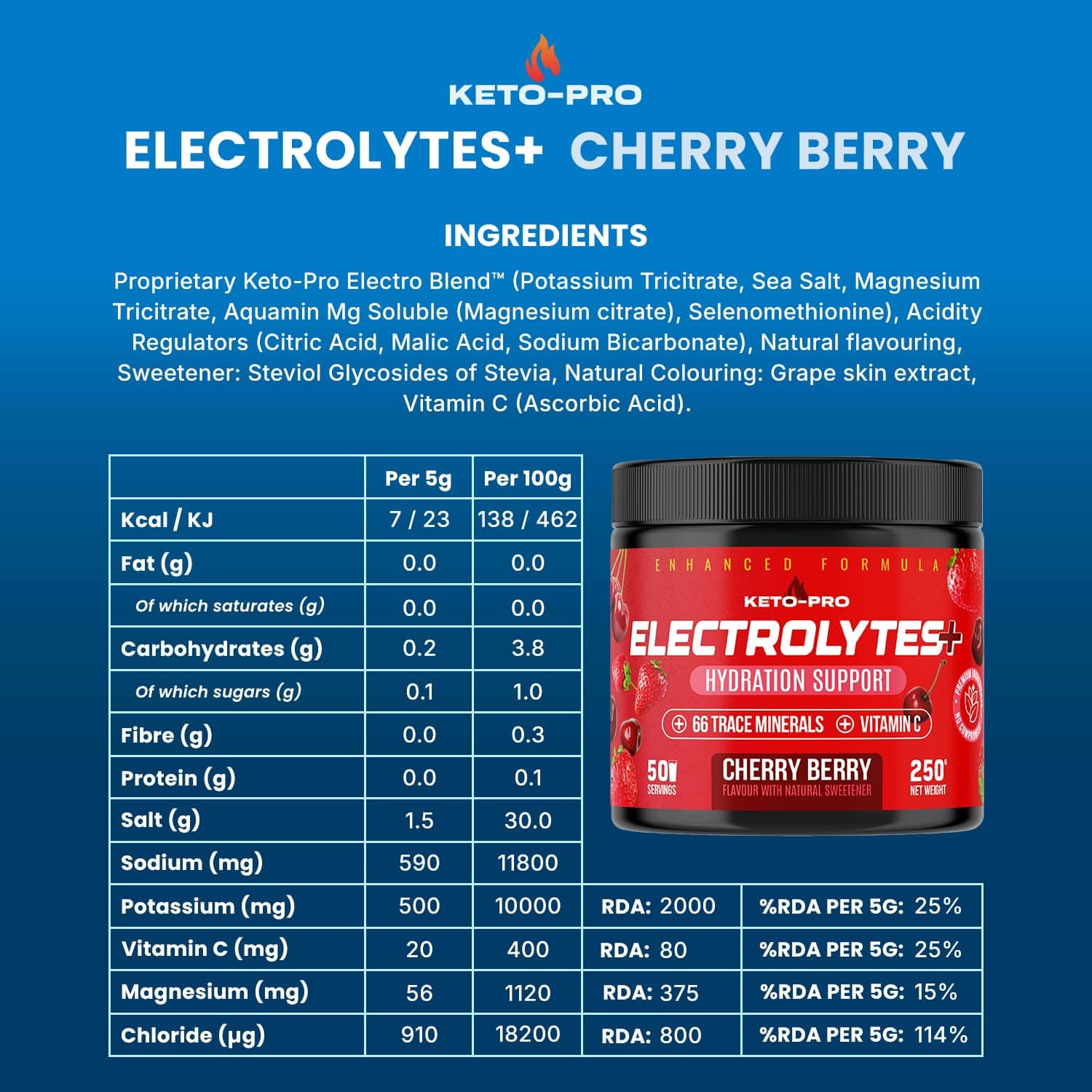 Keto-Pro Fuelled by FAT Keto-Pro Keto Electrolytes 250g – Bild 2