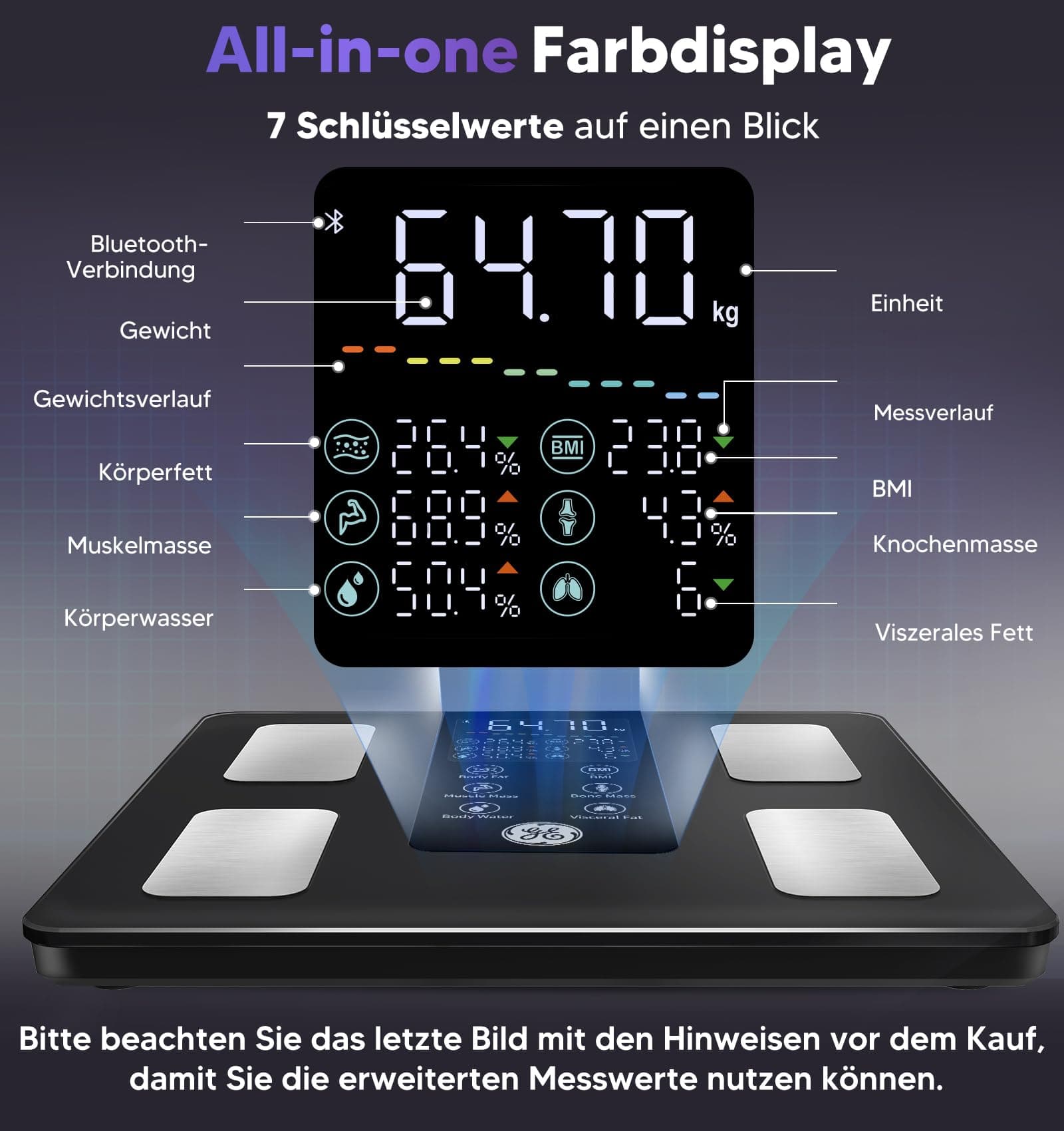 Global eFit GE Körperfettwaage Smart Waage Personen: Digitale Waage mit – Bild 3