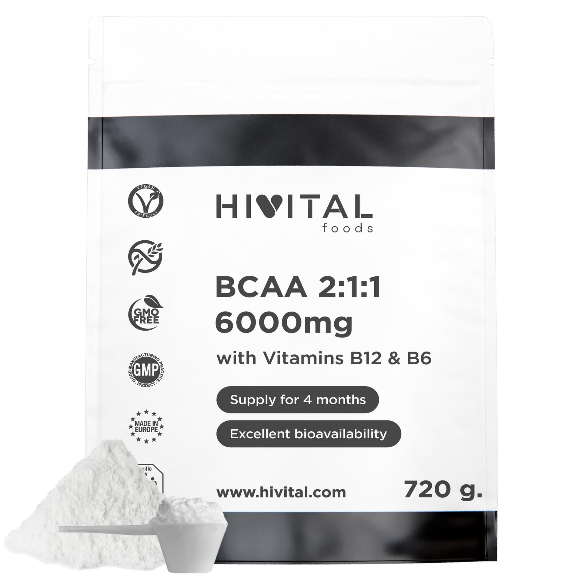 Hivital Foods BCAA 2:1:1 6000 mg para 4 meses de tratamiento. 720 gramos