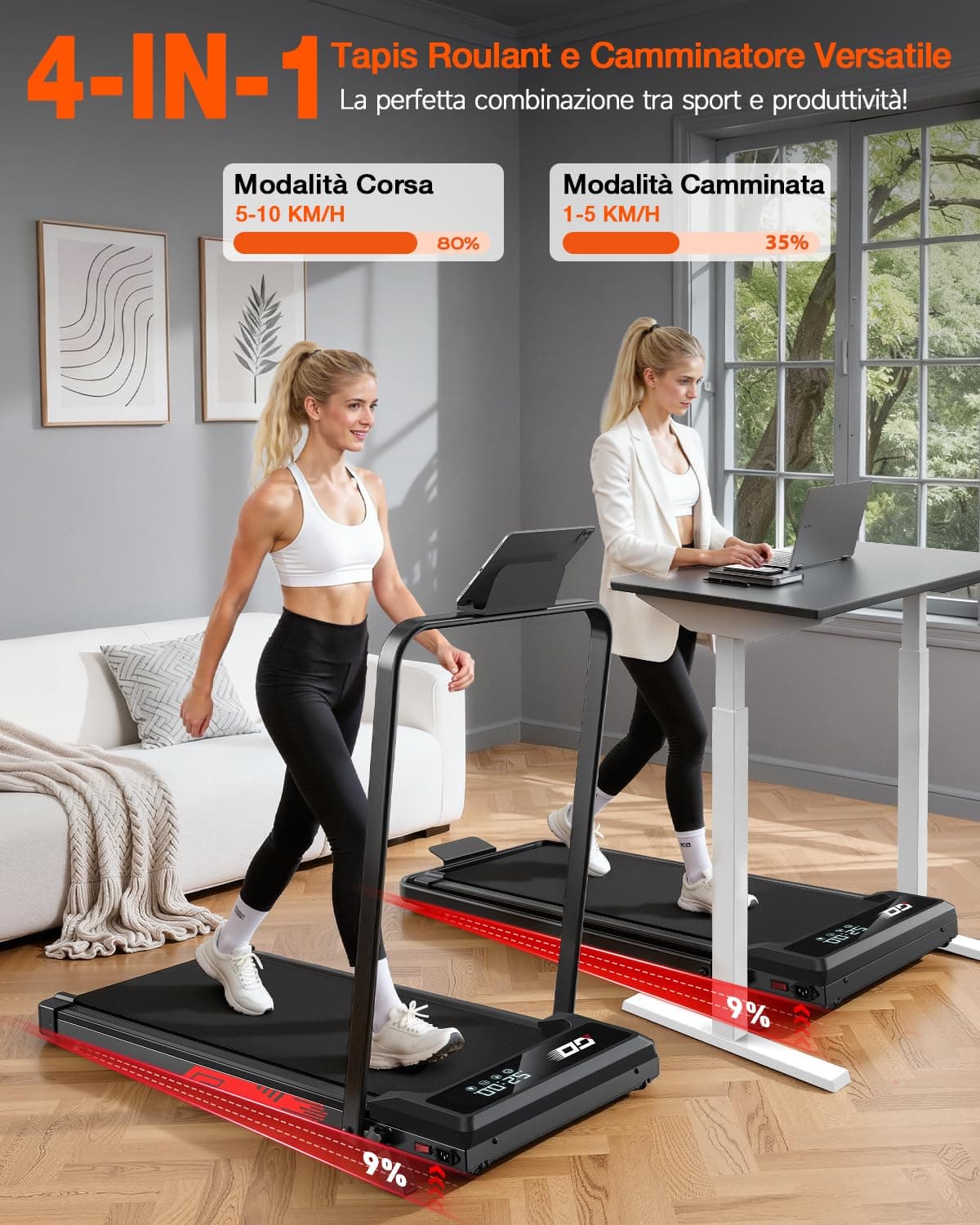 ApexPrime Sports Tapis Roulant Elettrico Pieghevole 3 in 1 con Inclinazione – Bild 3