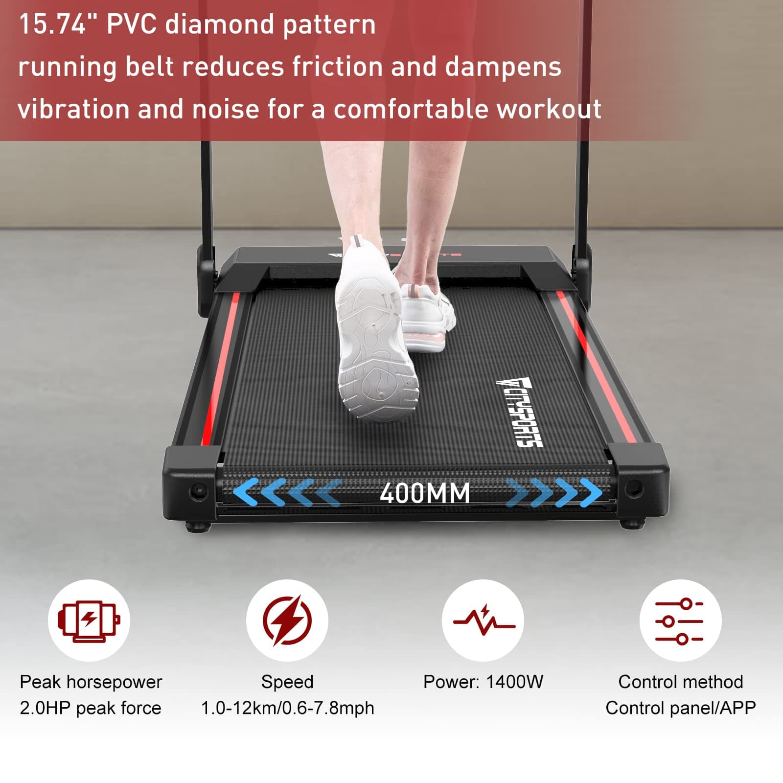 CITYSPORTS Tapis Roulant Elettrico Pieghevole 1-12km/h – Bild 4
