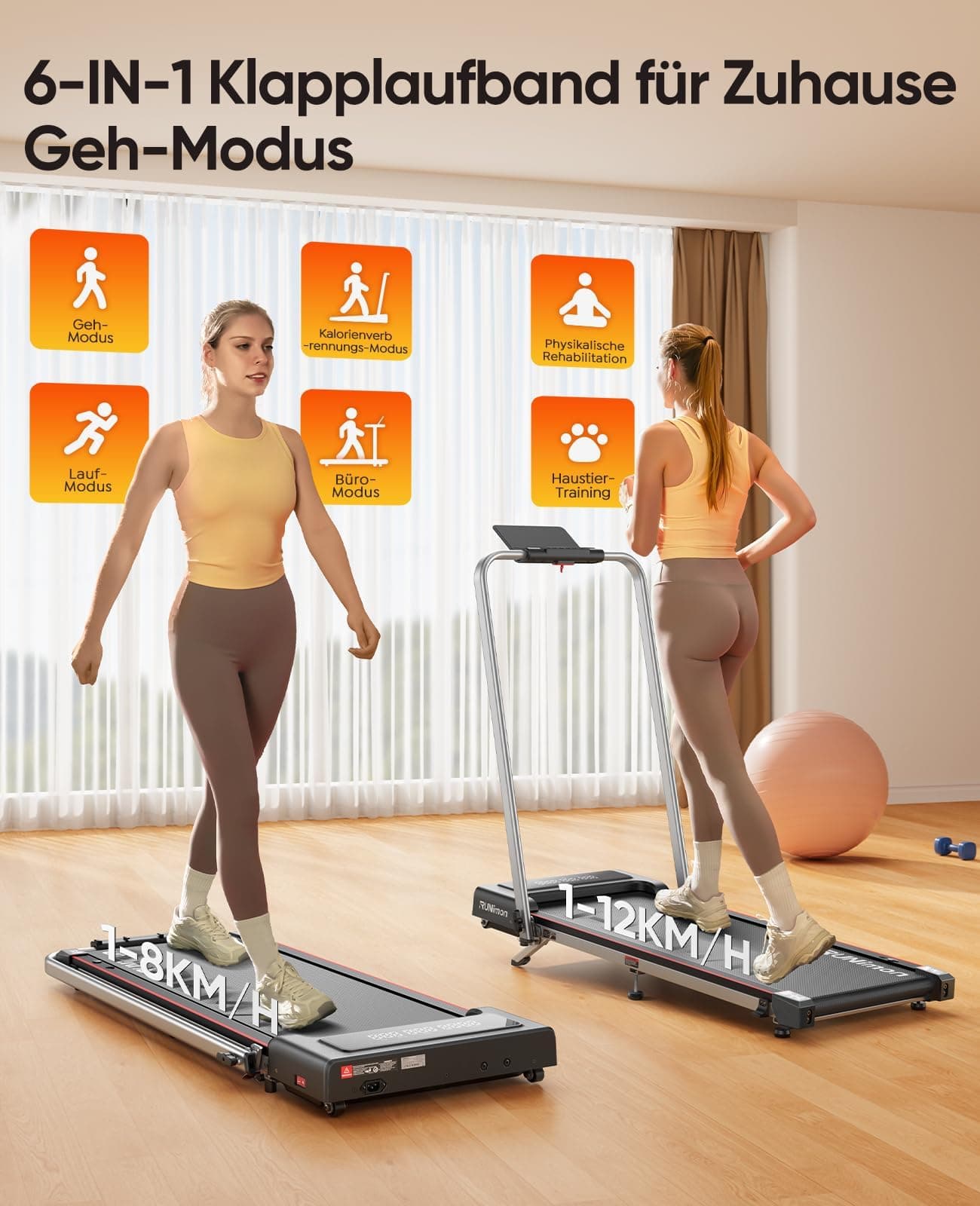 RUNIMON 6 IN 1 Laufband für Zuhause mit Neigung,12km/h Walking Pad – Bild 5