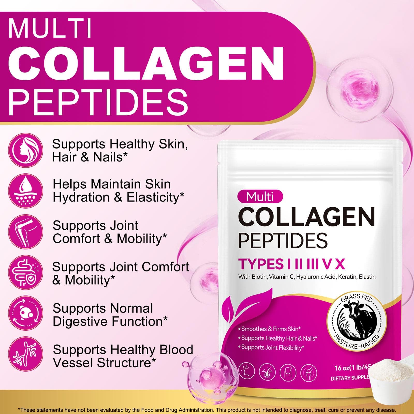 AEBEFBAW Multi Collagen Peptides Powder | Types I, II, III, V, X | 16 Oz – Bild 2