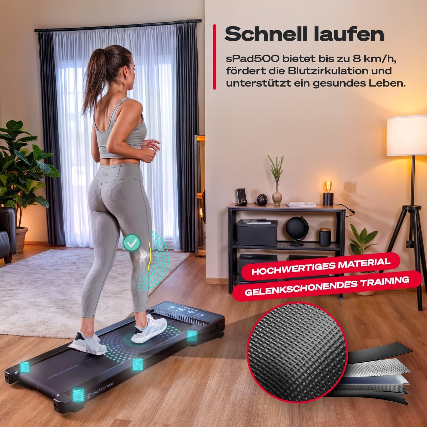 Sportstech Spad500 Laufband, 126 x 58 x 15,8 cm, 27,6 kg – Bild 6