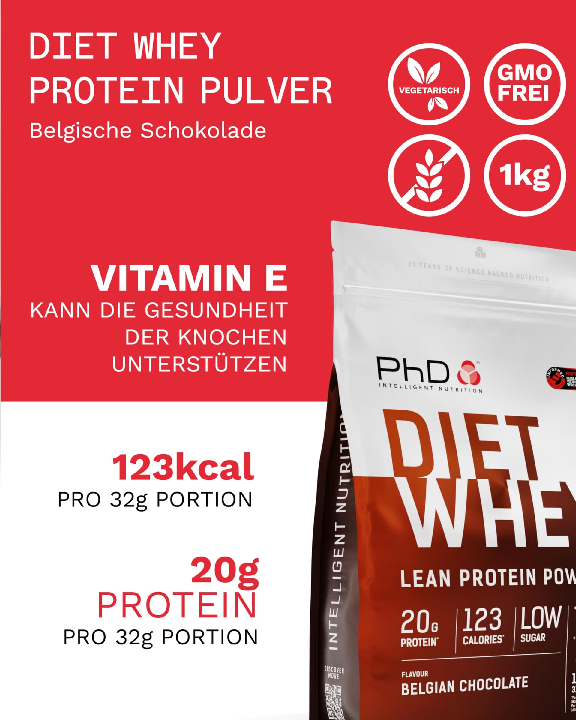 PhD Nutrition Diet Whey Lean Protein Powder, Belgian Chocolate Whey Protein Powder, 1kg – Bild 5