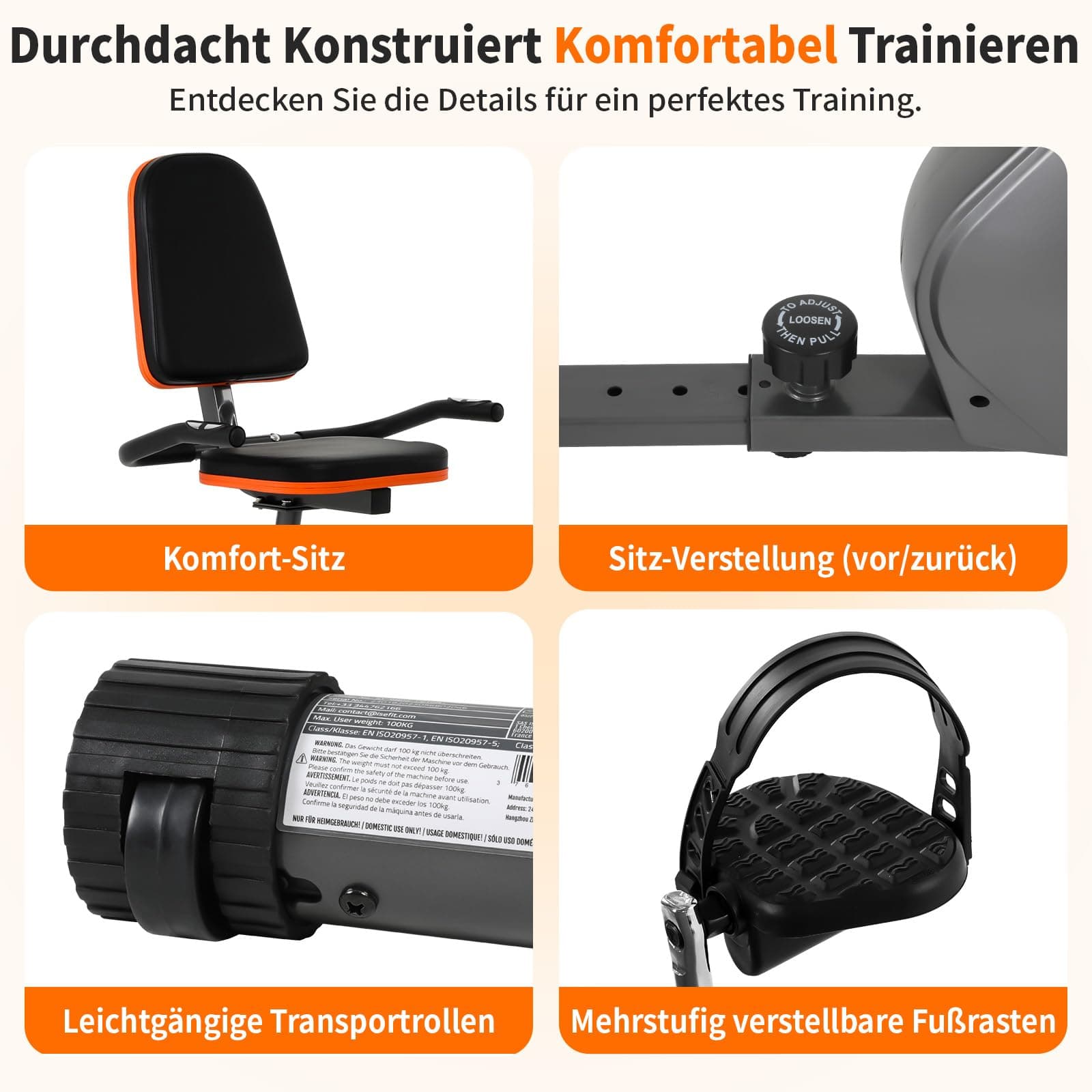 ISE Liegeergometer für Zuhause mit 8 verstellbaren – Bild 4
