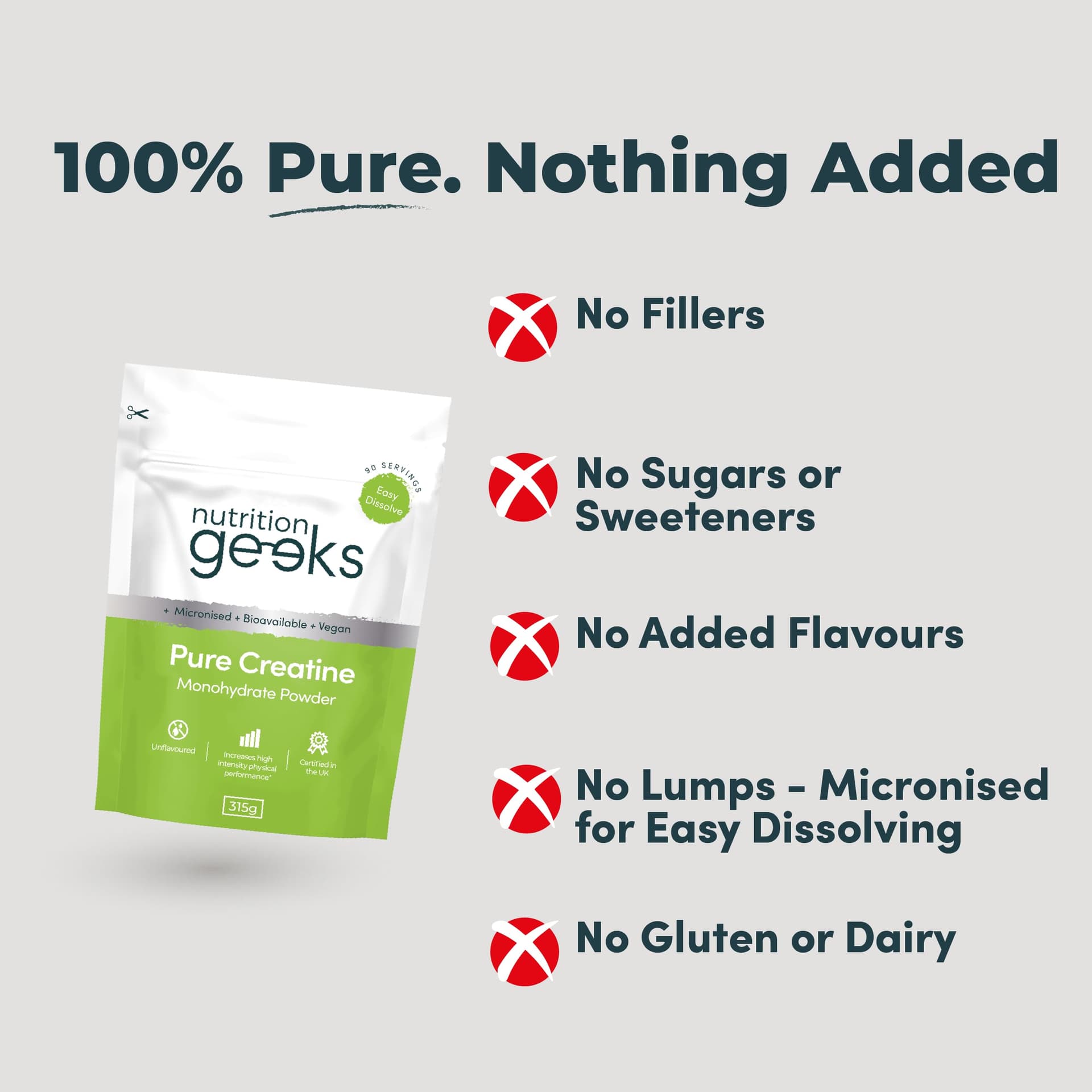 Nutrition Geeks Pure Creatine Monohydrate Powder - 315g – Bild 2