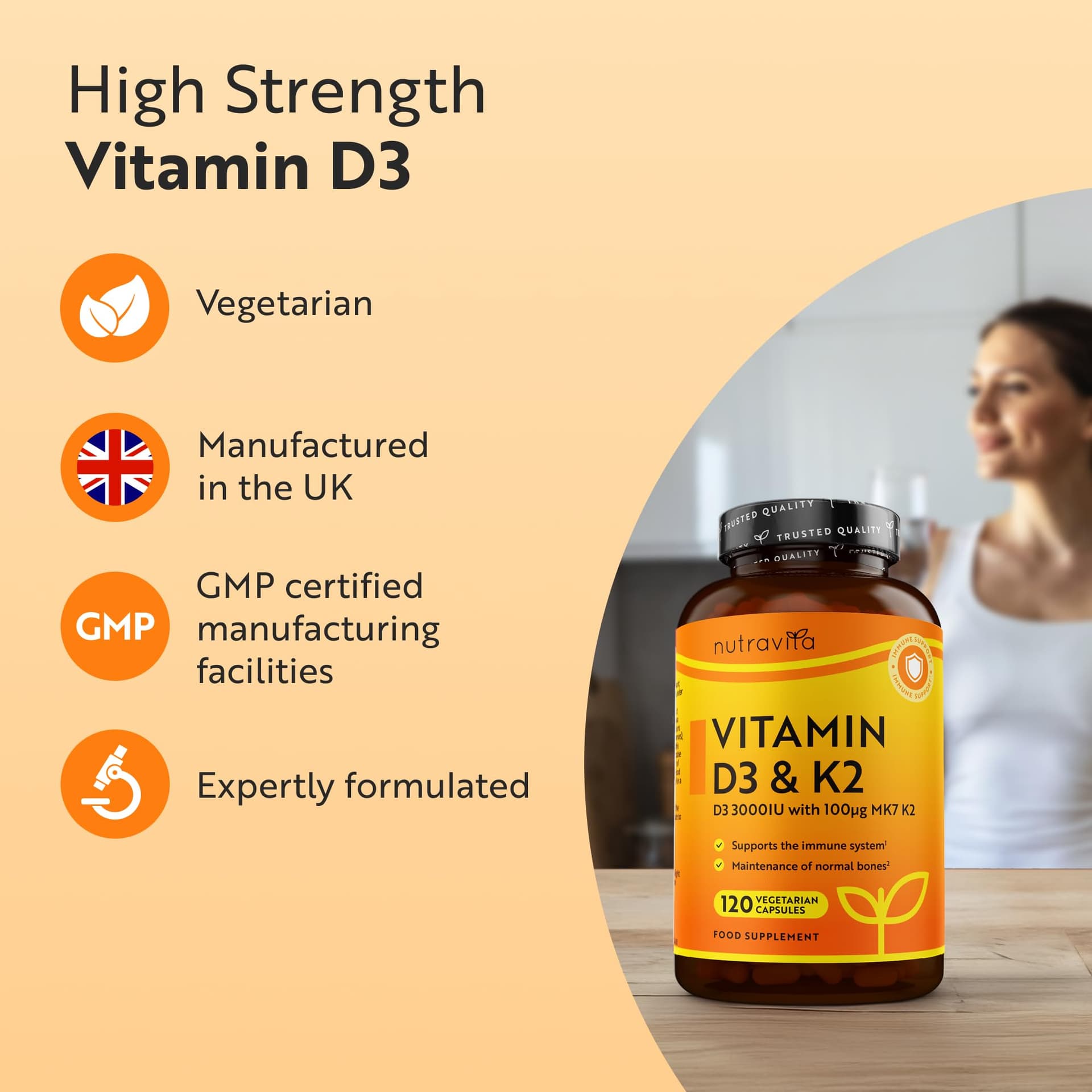 Nutravita Vitamin D3 3000iu & K2 100ug (MK7) – Bild 3