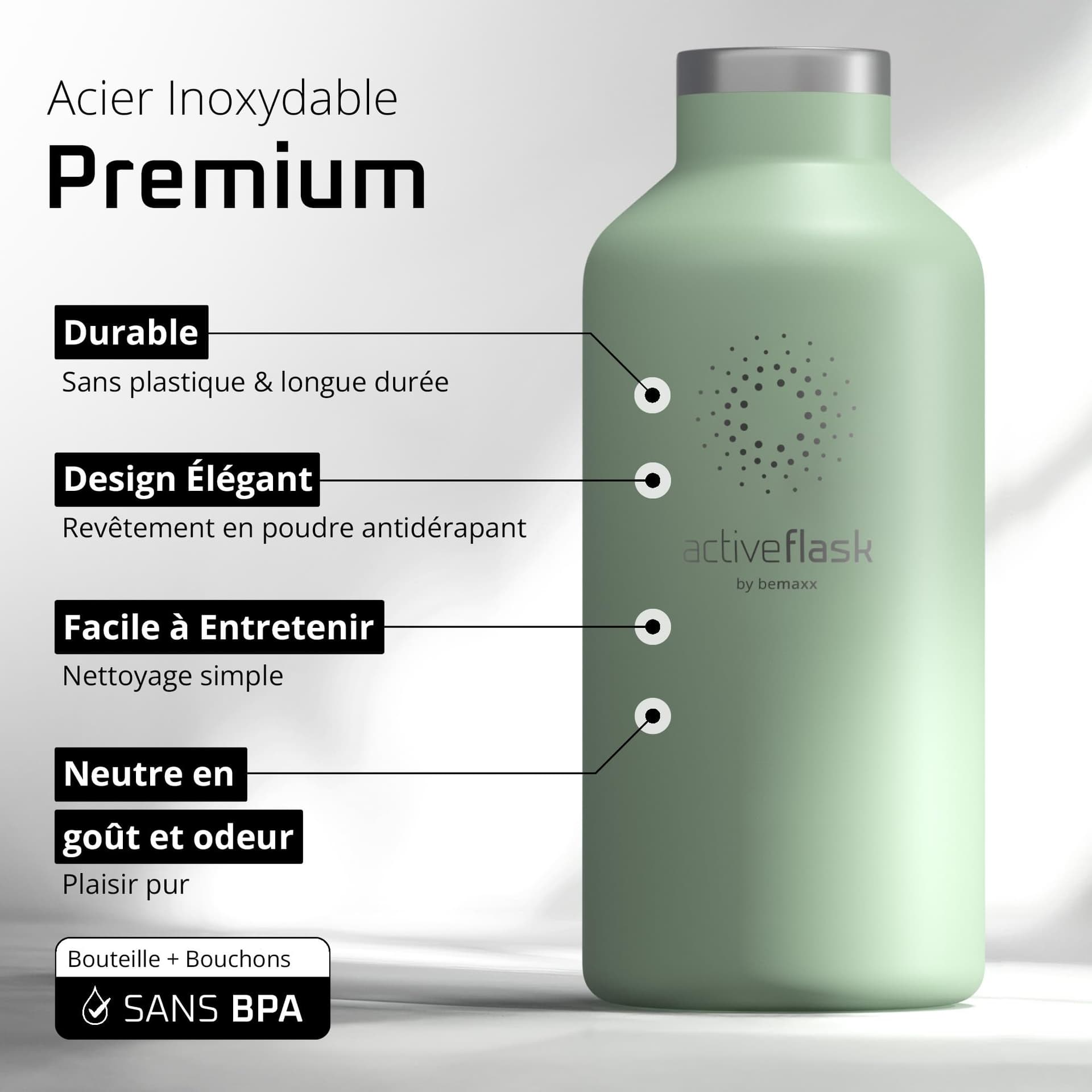 BeMaxx Gourde Inox Isotherme ACTIVE FLASK 1l – Bild 3