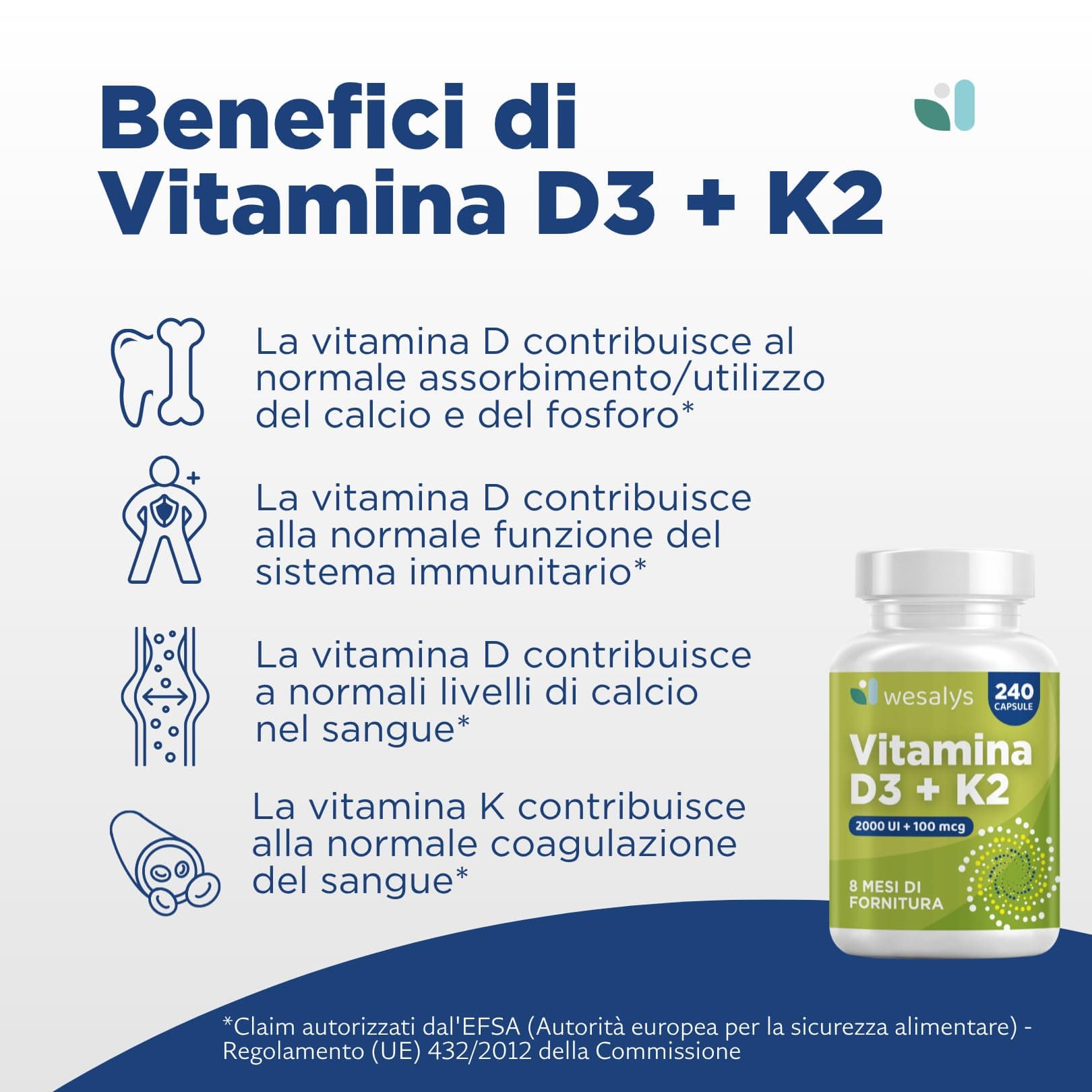WESALYS Vitamina D3 K2 240 Capsule – Bild 3