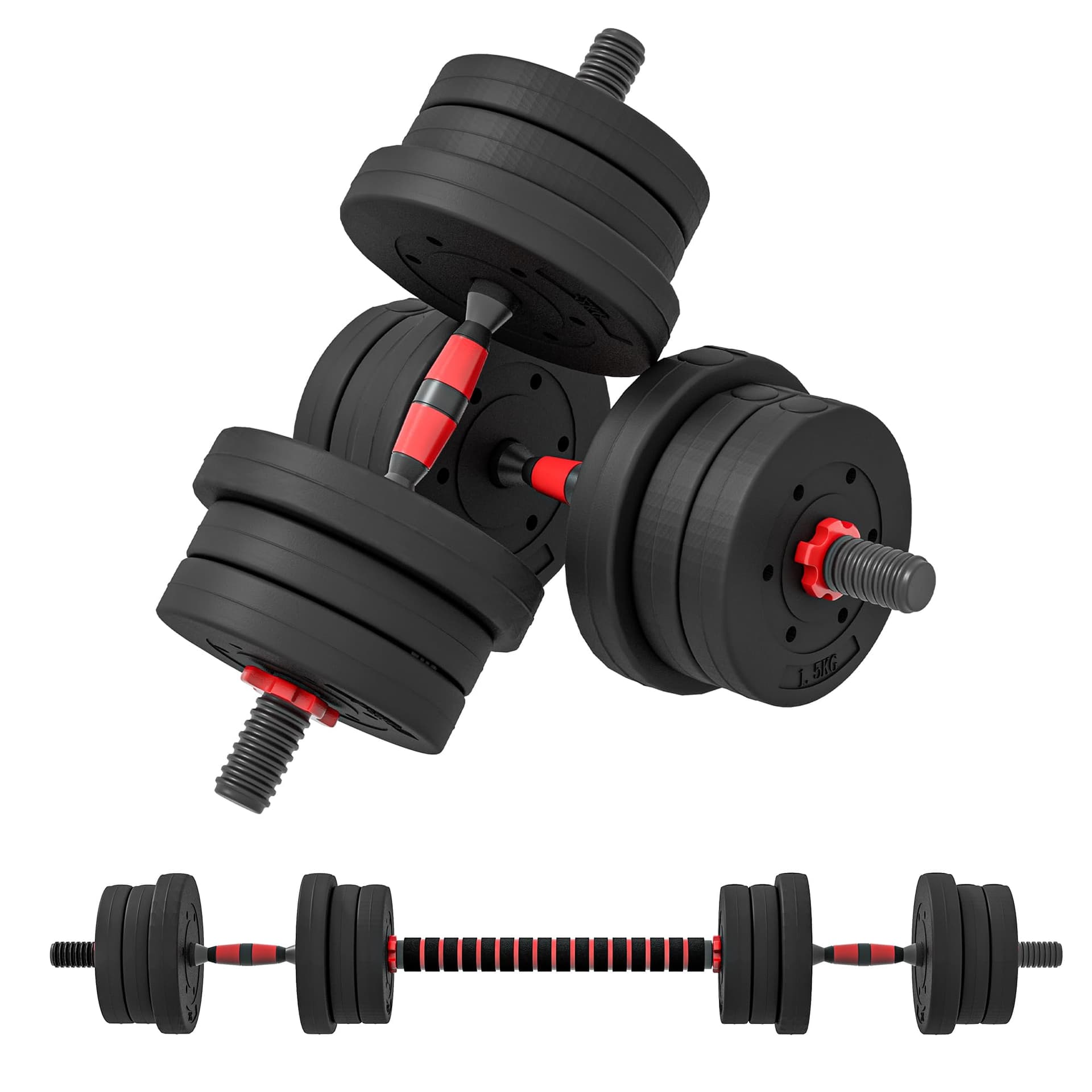 HOMCOM HOMCOM Kit Haltères Musculation 2-en-1, Lot de 2, 30 kg