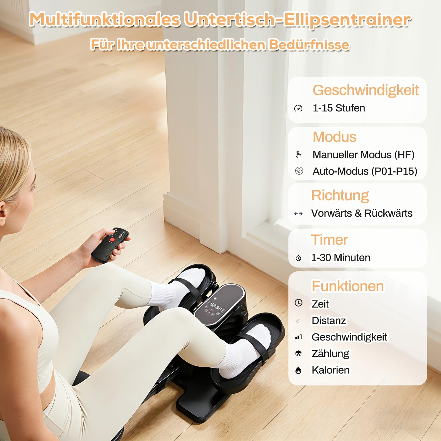 Qtiice Untertisch-Ellipsentrainer mit 15 – Bild 6