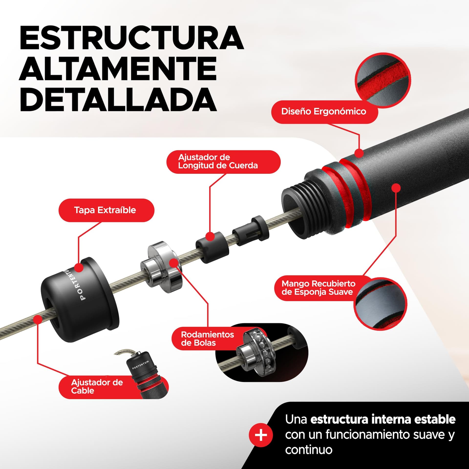 PORTENTUM Comba Crossfit con Mangos de Espuma Ergonómicos – Bild 5