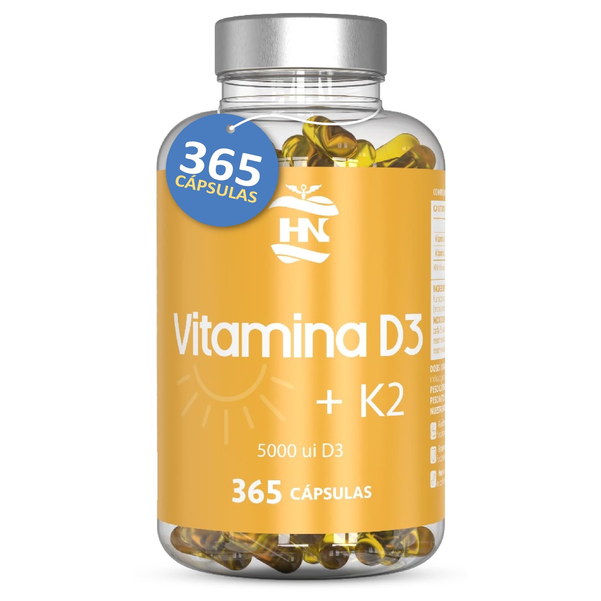HN - Healthy Nutrition Vitamine D 5000 UI Vitamine D3 K2. 365 Capsules