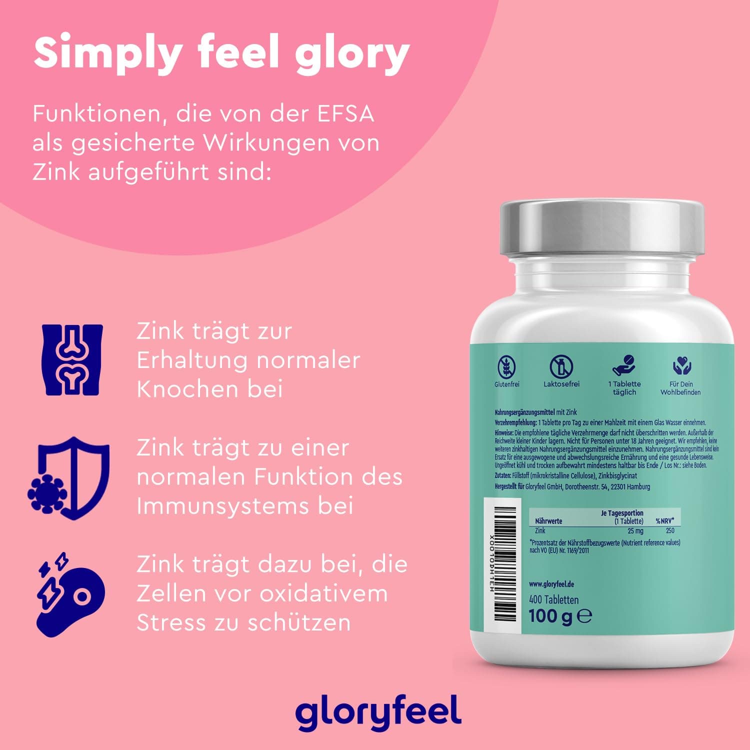 Gloryfeel Zinc 25mg – Bild 5