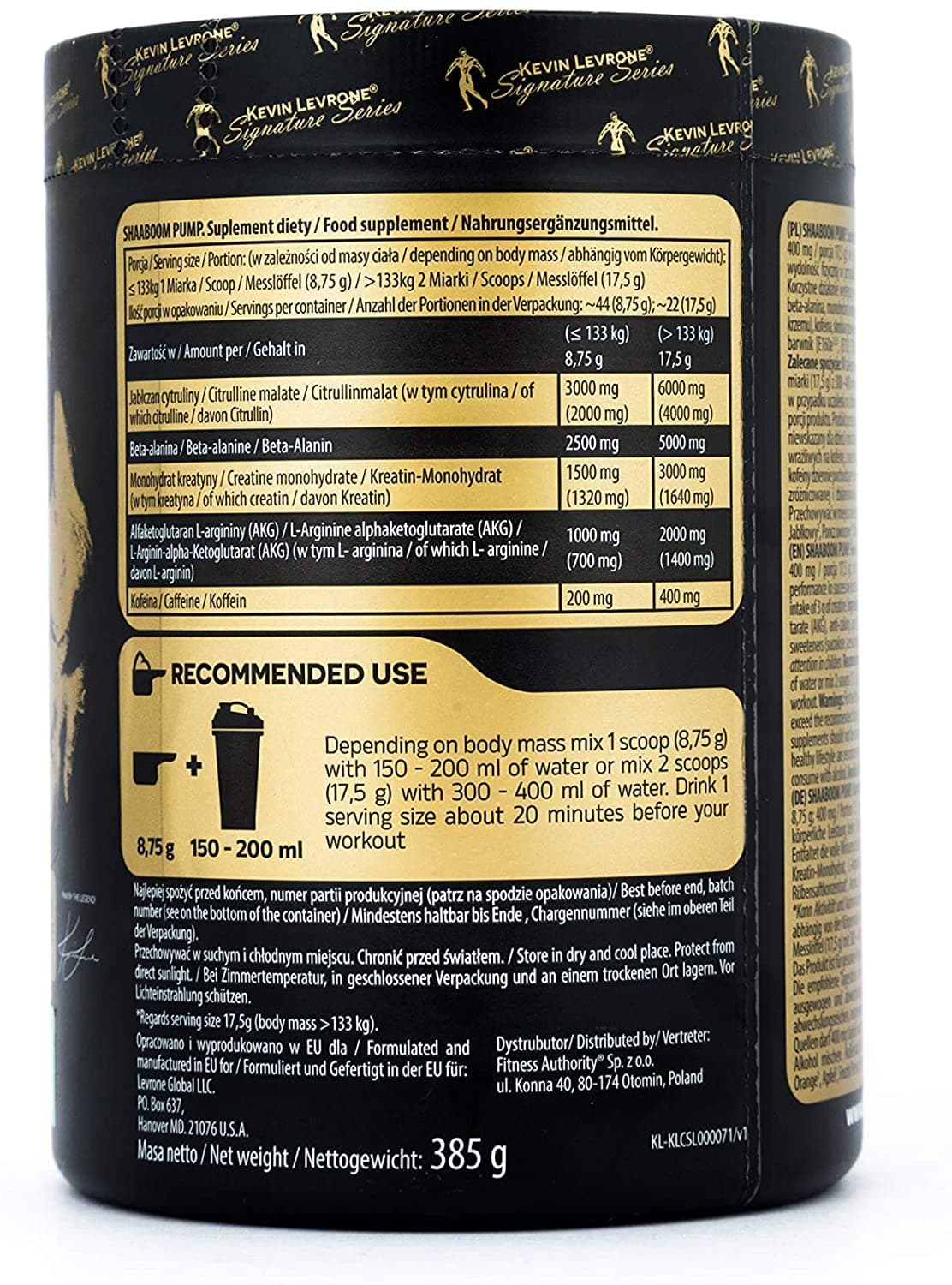 Fitness Authority KEVIN LEVRONE Shaaboom Pump Black Line Pre-workout Booster | 385g – Bild 2