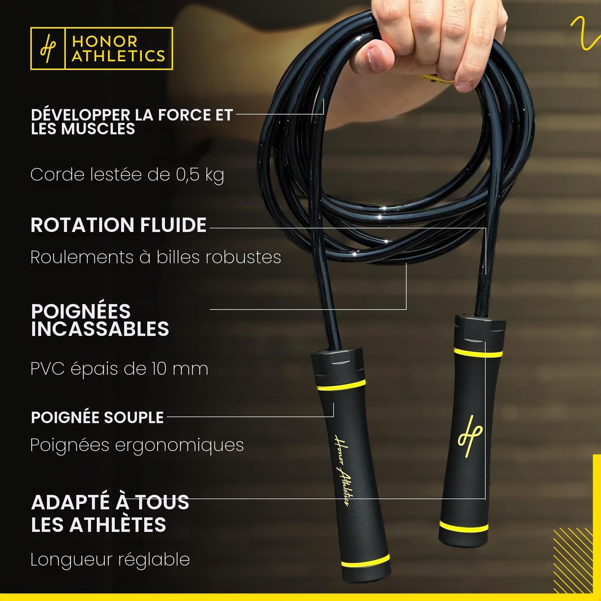 Honor Athletics 3.0 Corde à sauter lestée style Muay Thai 0,5 kg – Bild 2