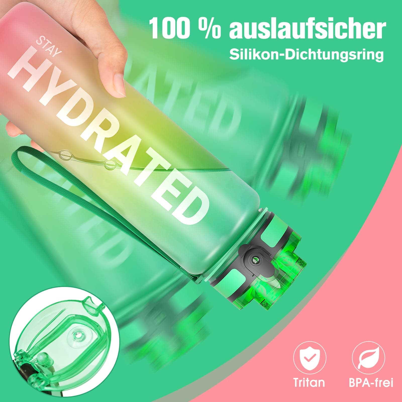 Sahara Sailor Trinkflasche, Sport Trinkflasche, [BPA-frei Tritan] 1L – Bild 2