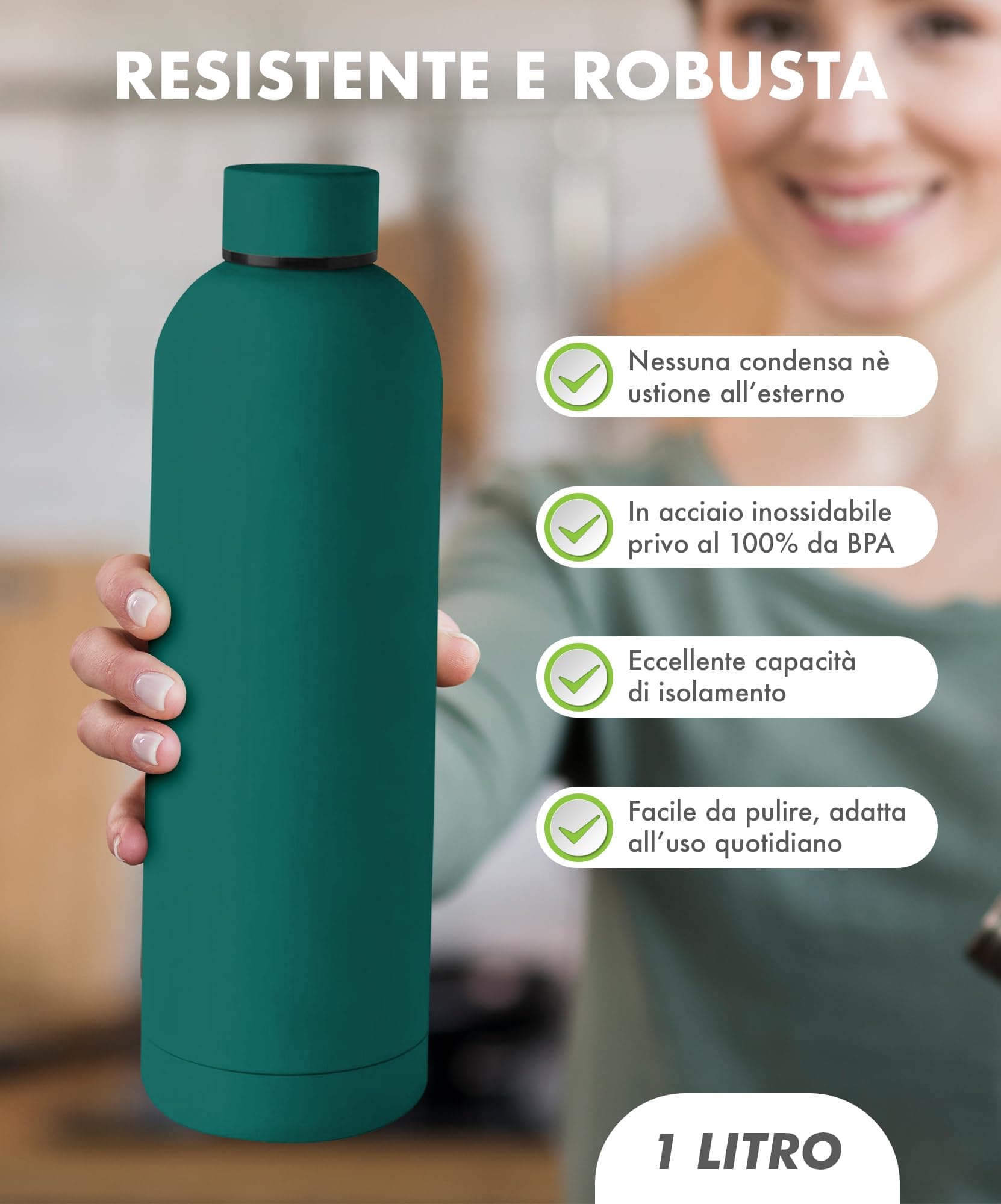 IlGruppone Borraccia Termica Grande 1 Litro Bottiglia Acciaio Inox Inossidabile Doppio Strato 1000 Ml – Bild 4