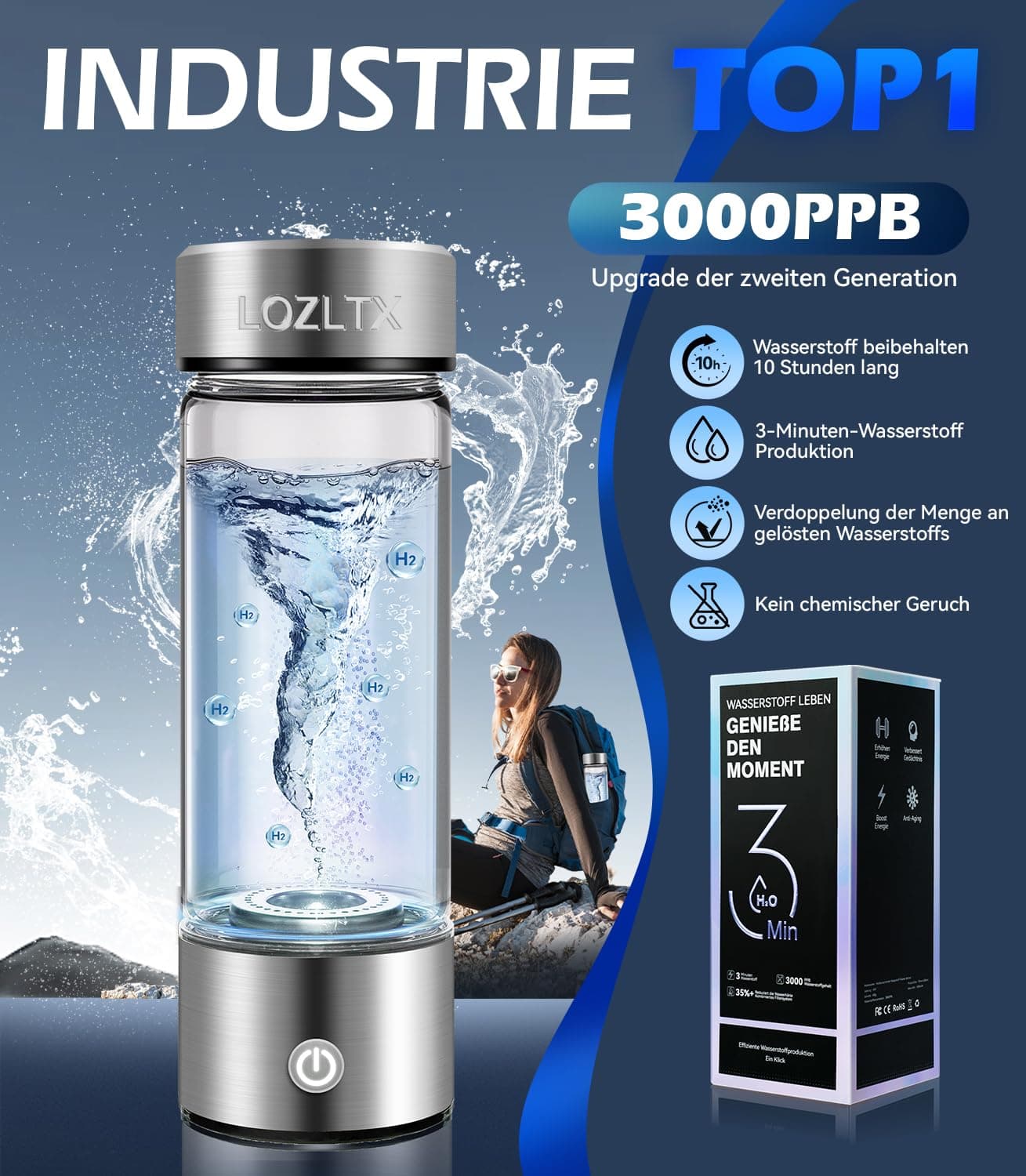 Lozltx Wasserstoff Wasserflasche【24h Stabile H₂-Aktivität】 – Bild 2