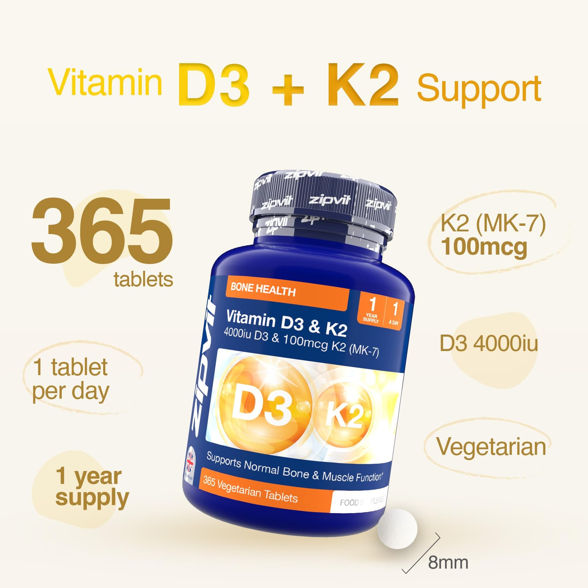 Zipvit Vitamin D3 4000 iu & Vitamin K2 MK7 100μg – Bild 4