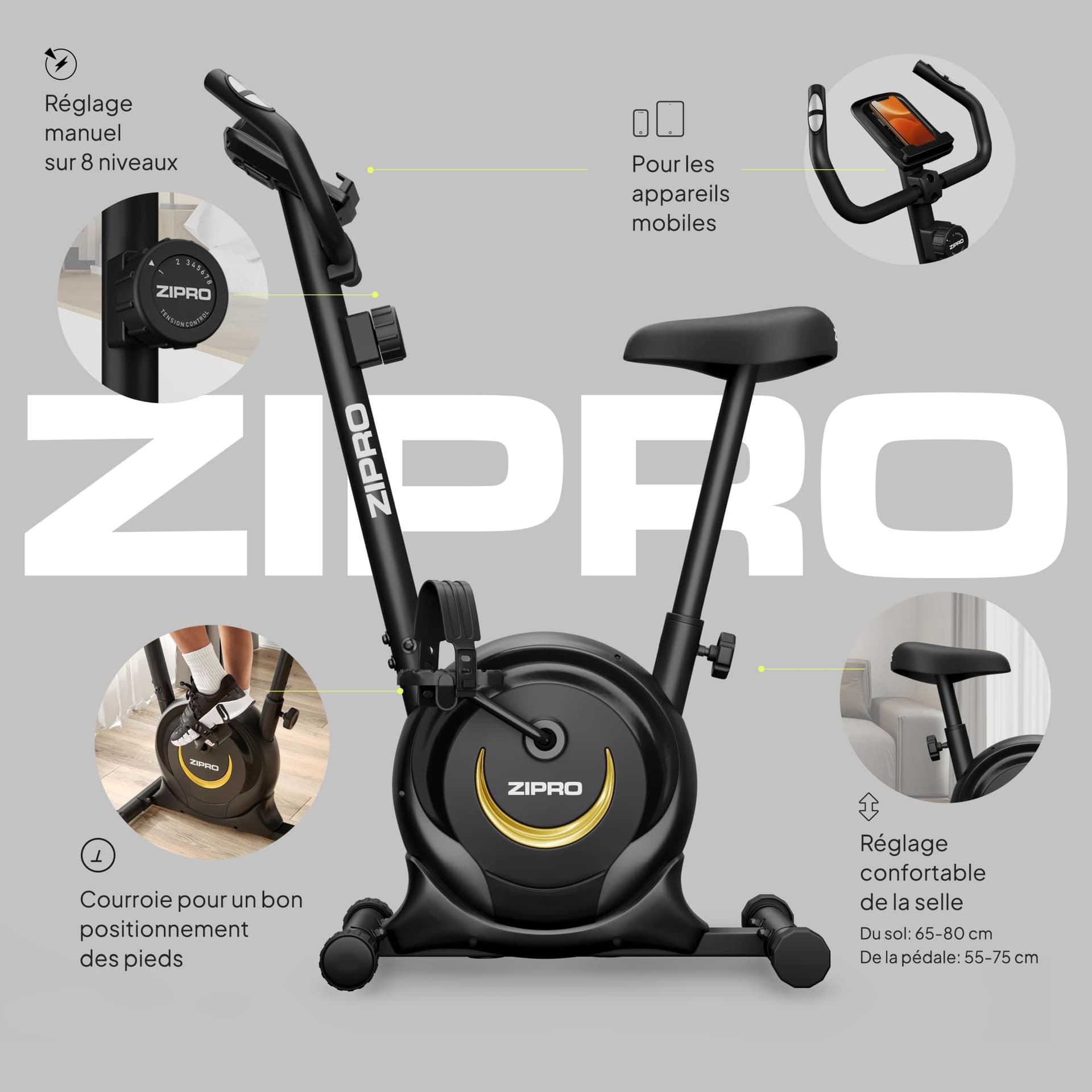ZIPRO Cyclette da Casa con 8 Livelli di Resistenza Magnetica – Bild 3
