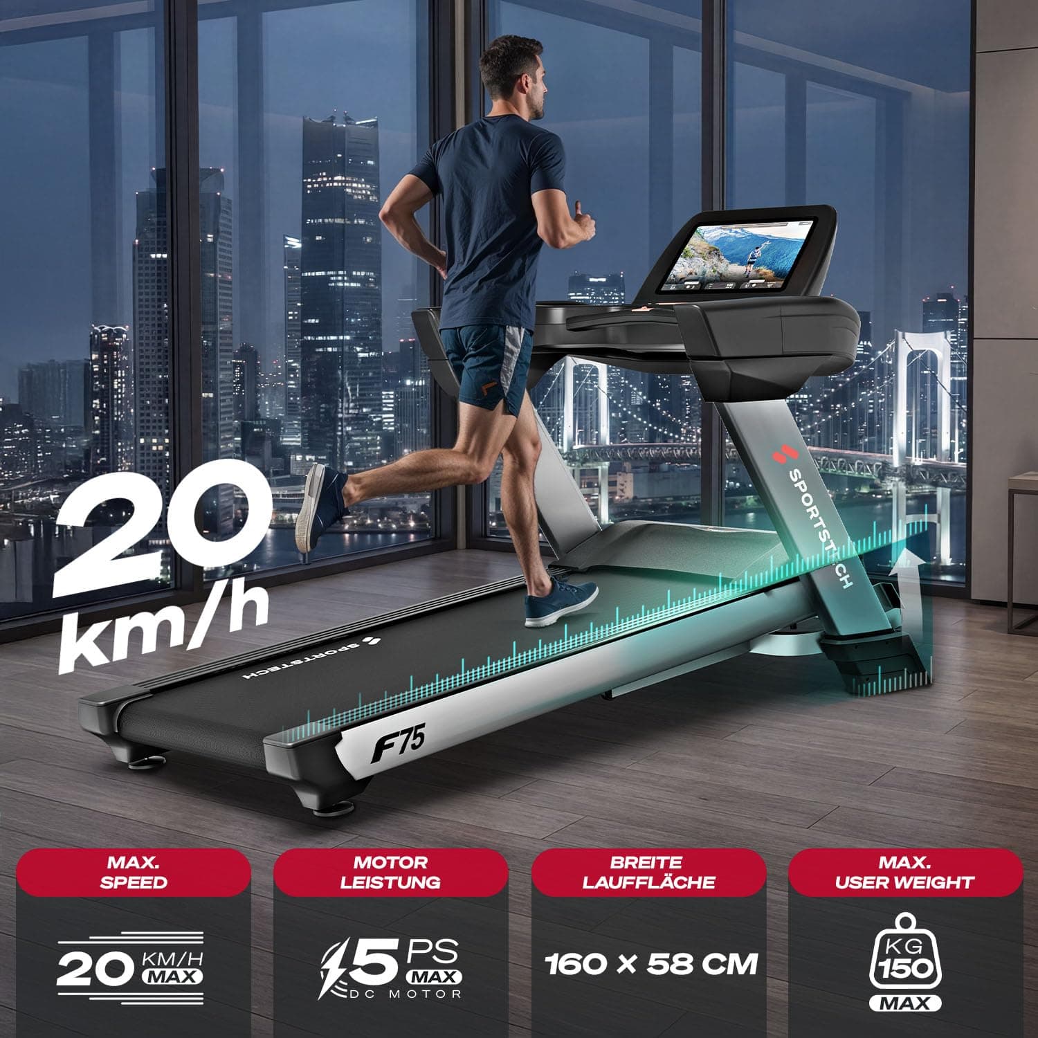 Sportstech F75 Profi Laufband für Zuhause klappbar – Bild 3