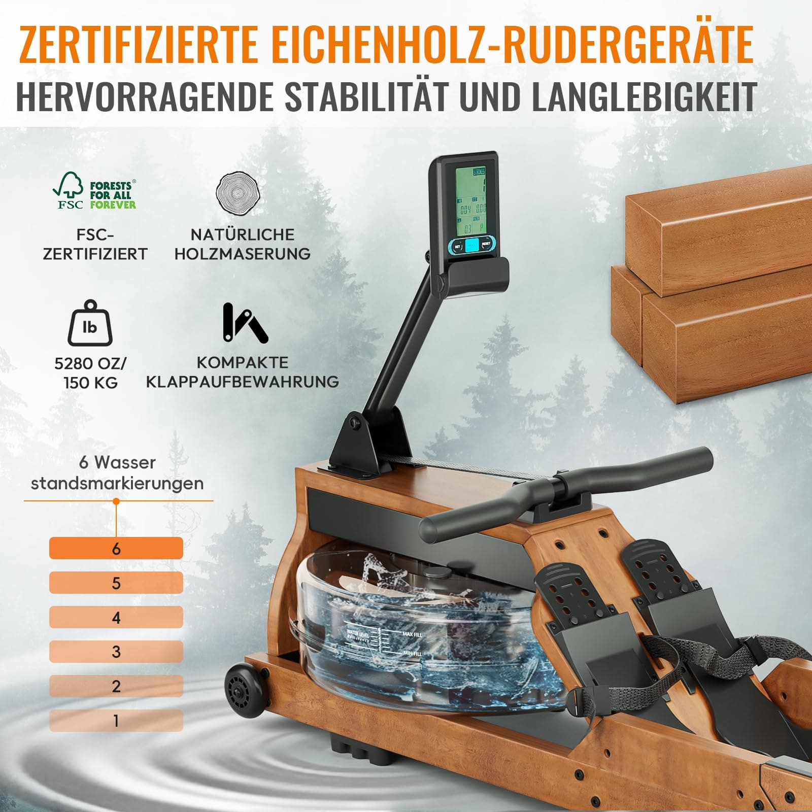 Advamsoler [2026 Neu] Advamsoler Wasser Rudergerät aus Massivholz – Bild 2