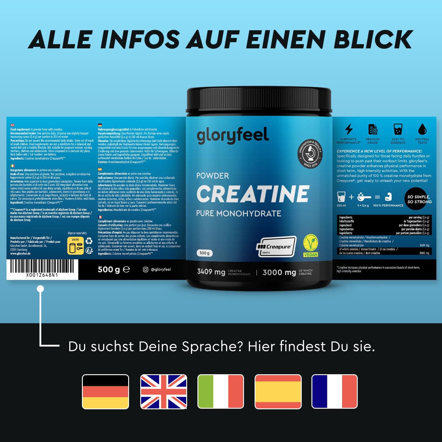 Gloryfeel Creatin Monohydrat 500g – Bild 7