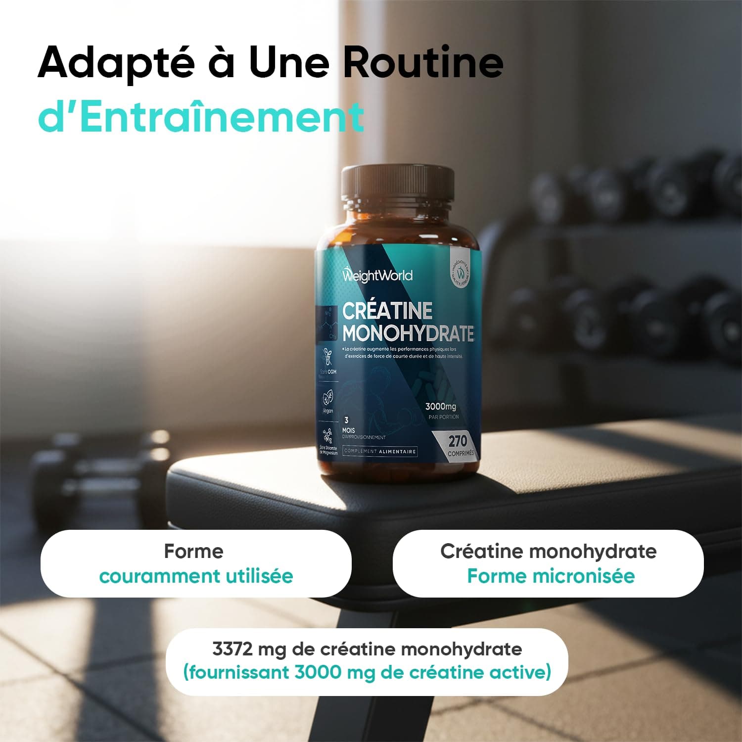 WeightWorld Creatine Monohydrate 270 comprimés Vegan – Bild 2