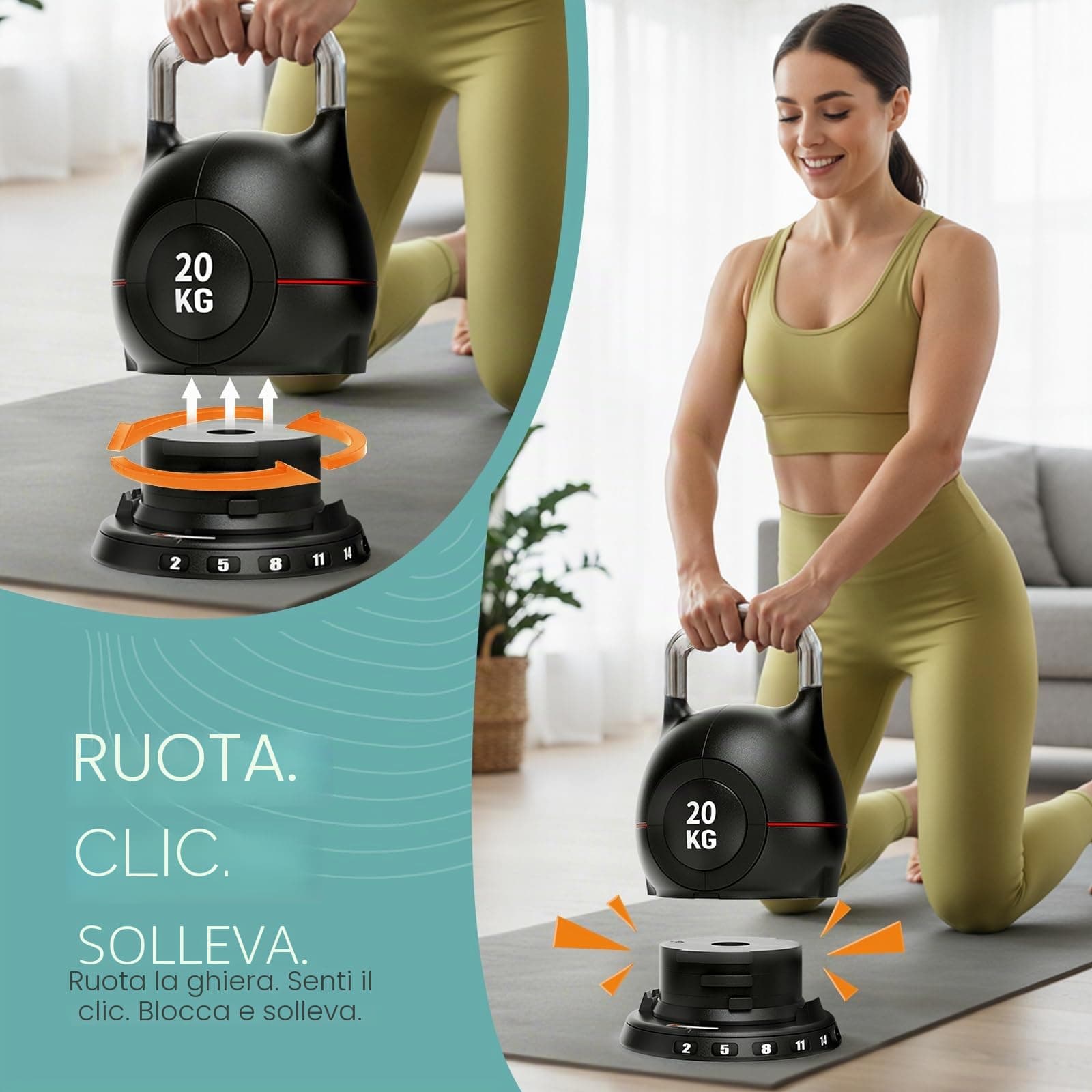 LIFERUN Kettlebell Verstellbare Hanteln Set 7 in 1 – Bild 4