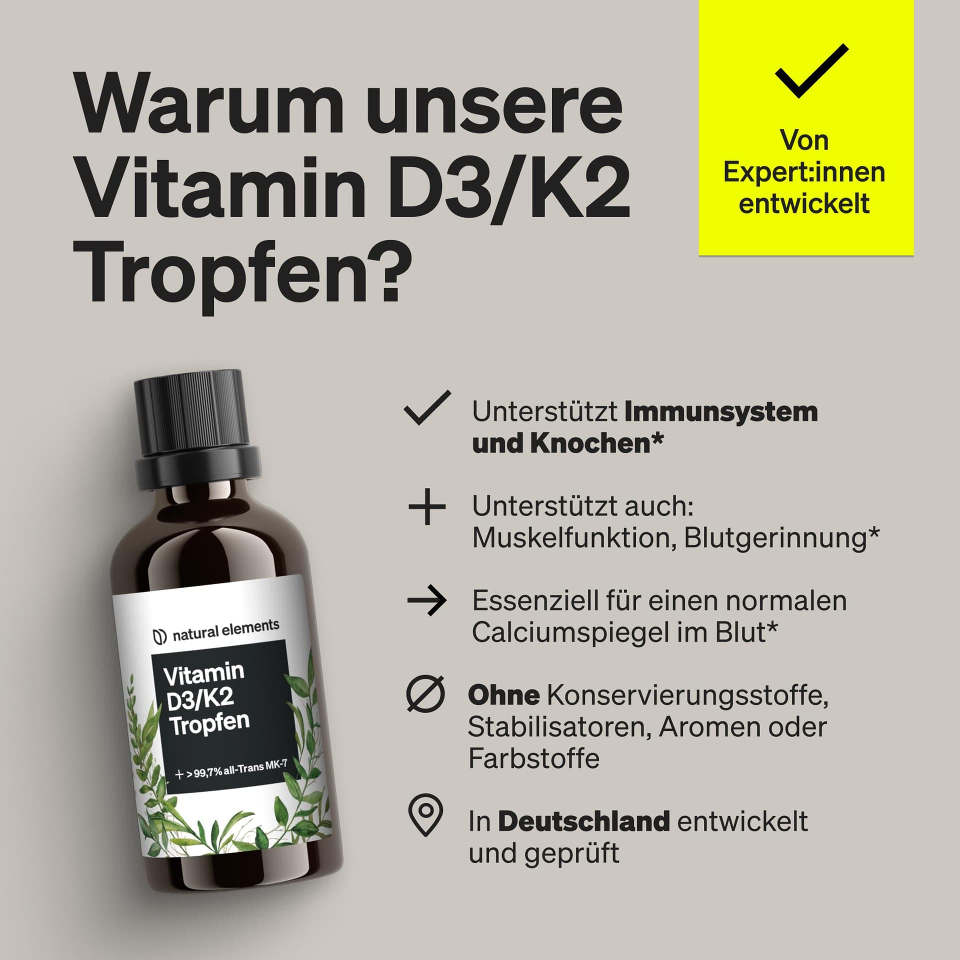 Natural Elements Vitamin D3 + K2 Tropfen 50ml – Bild 3