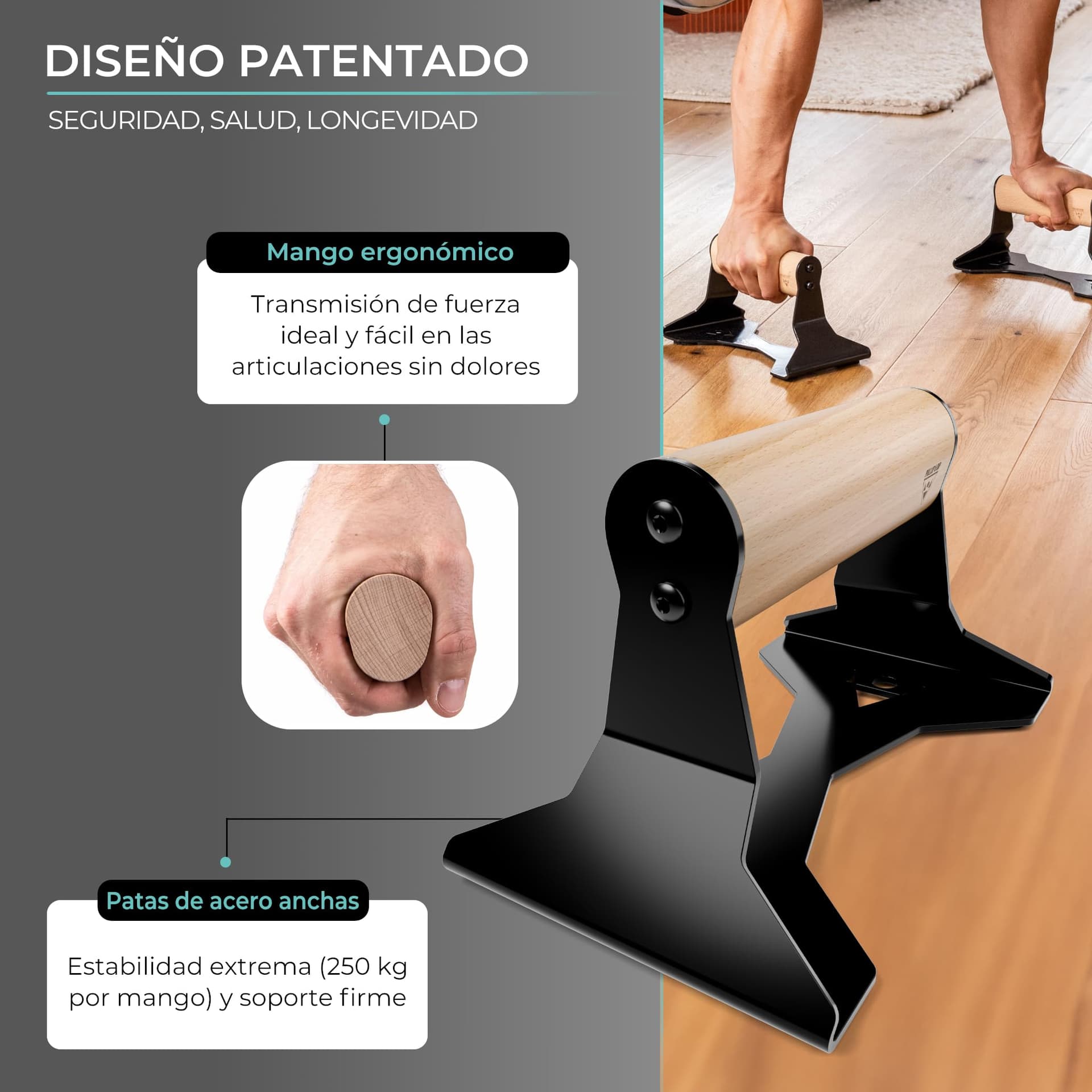 PULLUP & DIP Liegestützgriffe mit ergonomischem Holz Griff – Bild 3