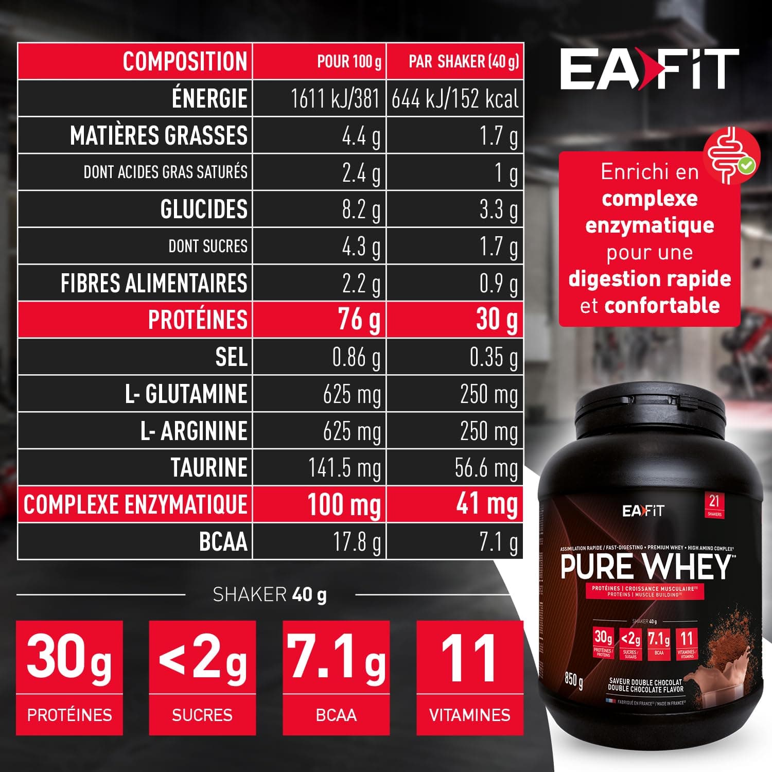 Eafit WHEY PROTEIN - Double Chocolat - EAFIT - Marque Française N°1 en Nutrition Sportive - 30g – Bild 3