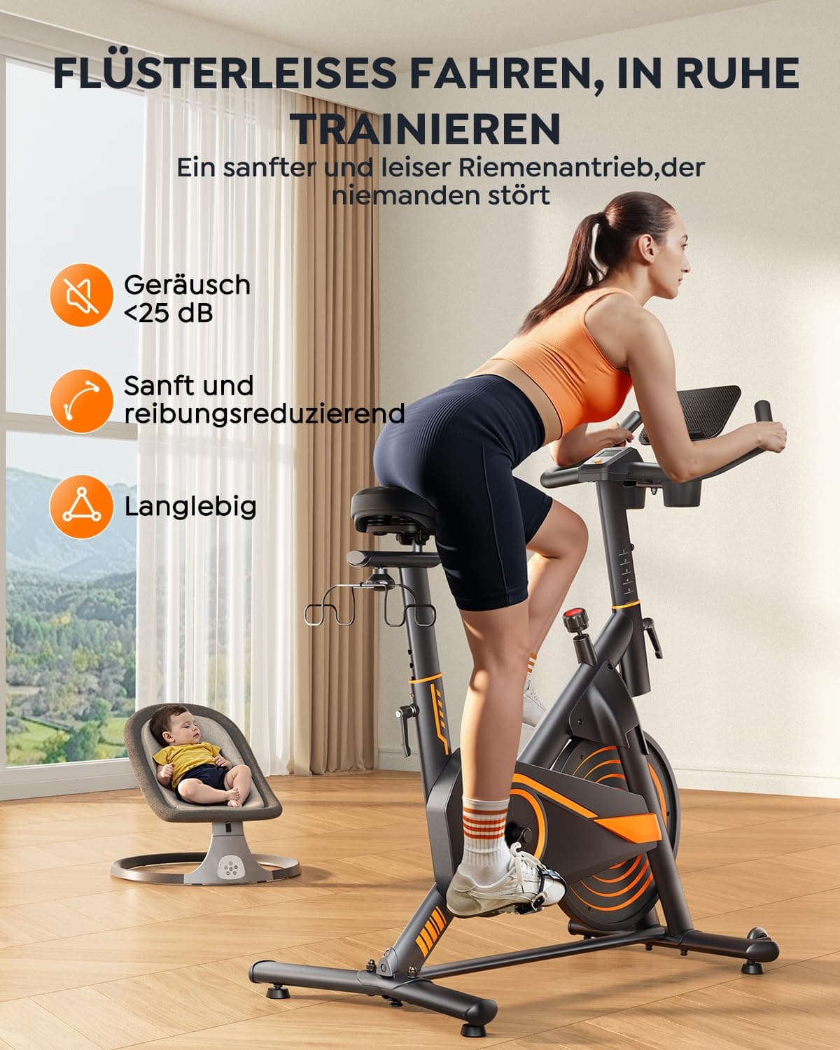 Burever Heimtrainer Fahrrad mit App – Bild 2