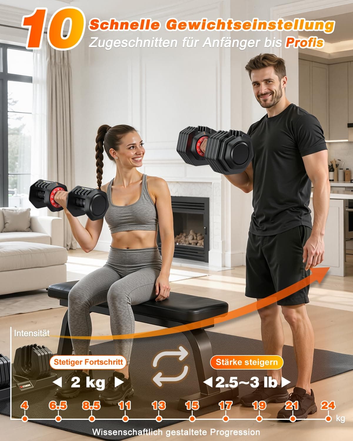 Rendpas Verstellbare Hanteln Set | 5 & 10 Gewichtsstufen | 2–24,5 KG – Bild 3