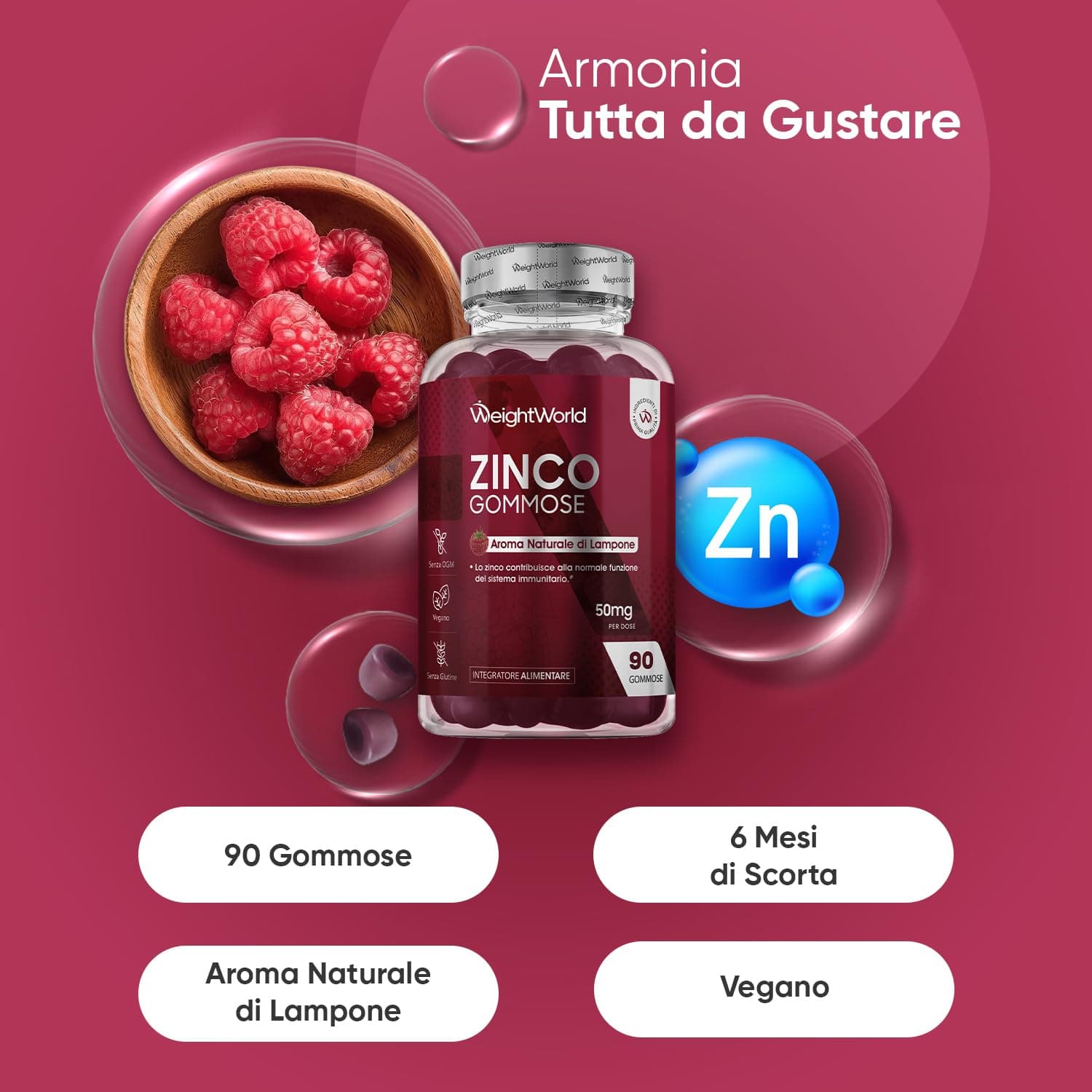 WeightWorld Zinco Integratore 90 Gommose Vegane – Bild 2