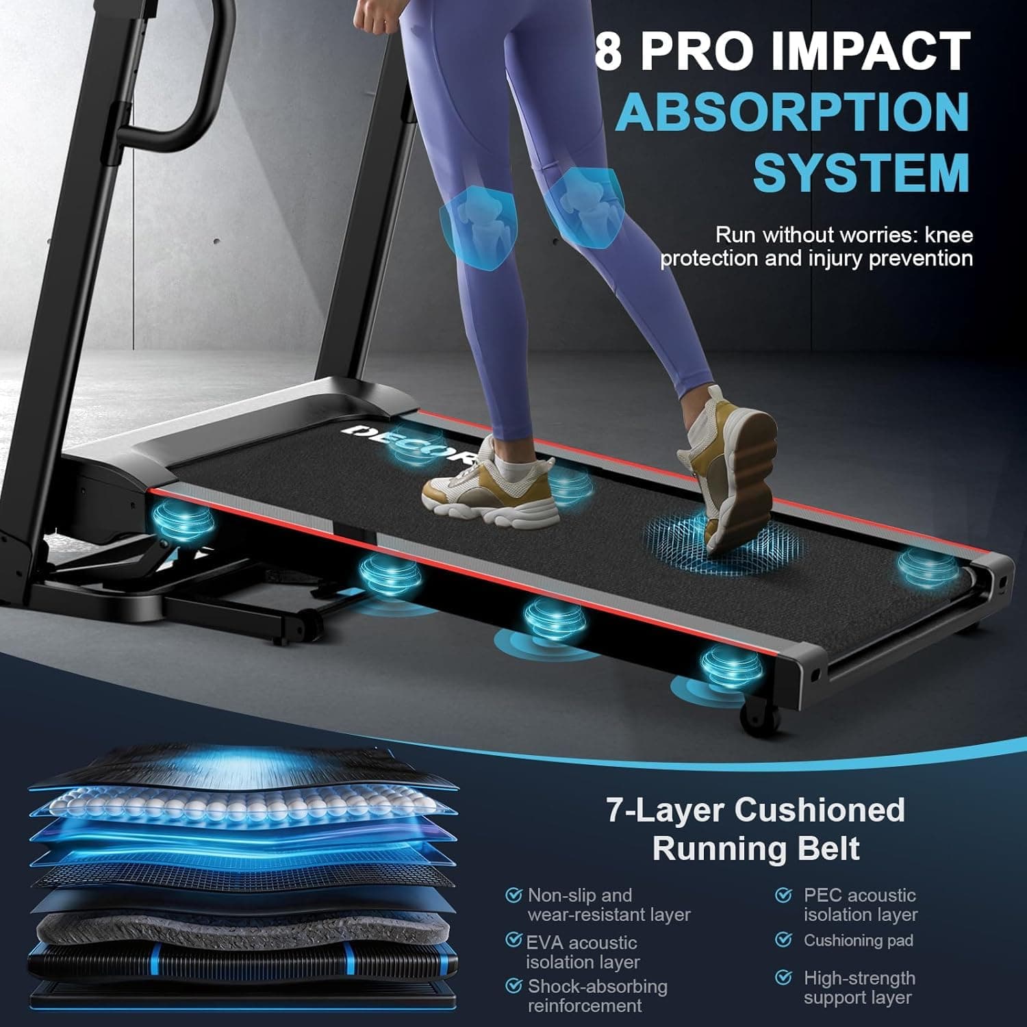 Decorcn Folding Treadmill for Home, 7HP, 20 Auto Incline, 18km/h, 180KG – Bild 5